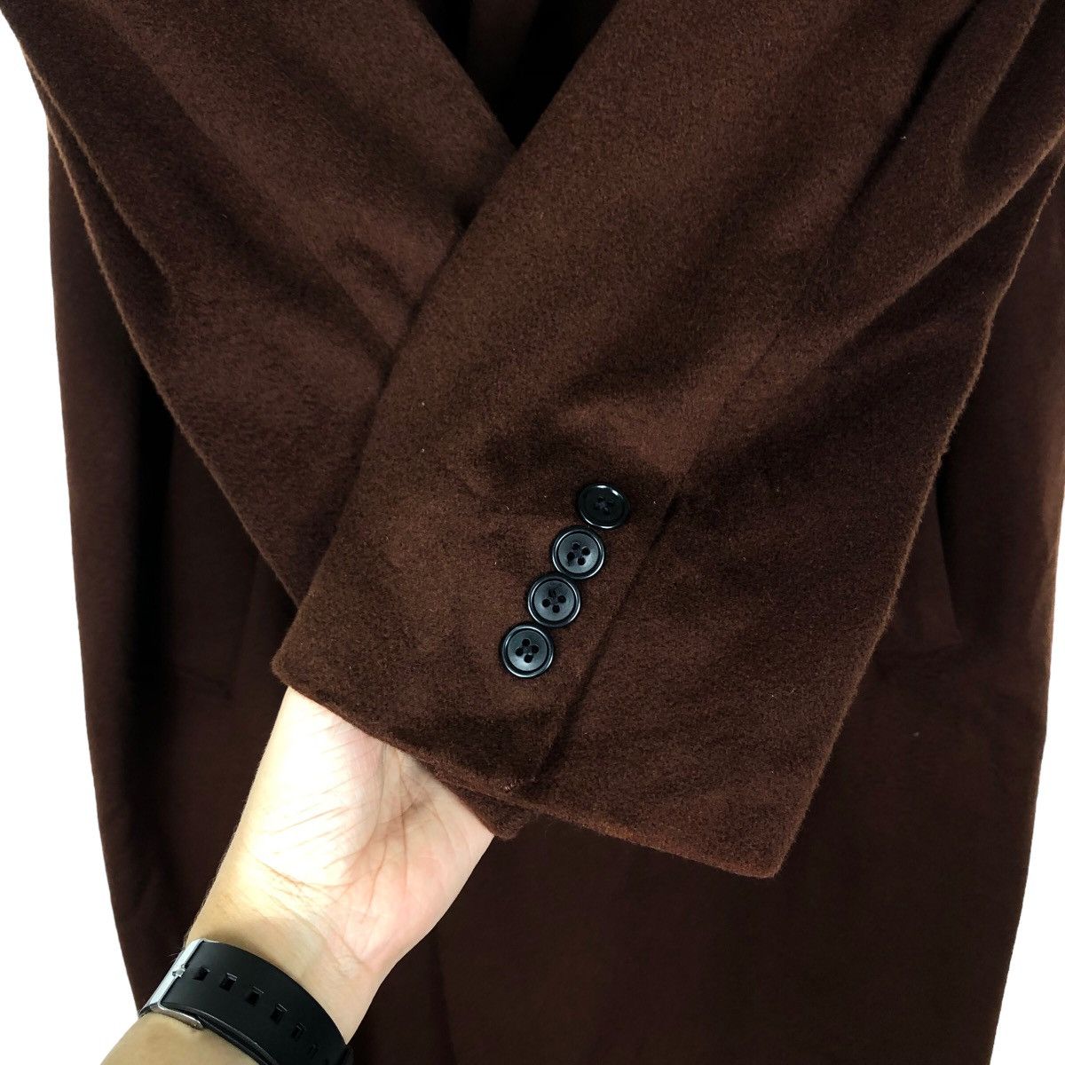 Japanese Brand 🔥Rich Brown - Long Fly Coats Wool Double Breast Green Label Size US M / EU 48-50 / 2 - 12 Thumbnail