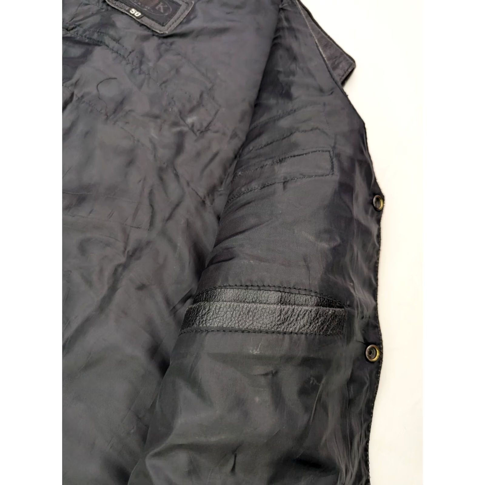 Vintage IK VTG Leather Motorcycle Riding Vest Men 50 Black Lace Pocket Snap Front Mid-Length Vest Mens Leather IK Size US M / EU 48-50 / 2 - 6 Thumbnail