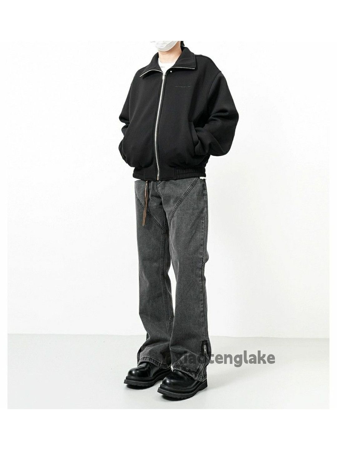 washed faded patchwork y2k zipper flared jeans