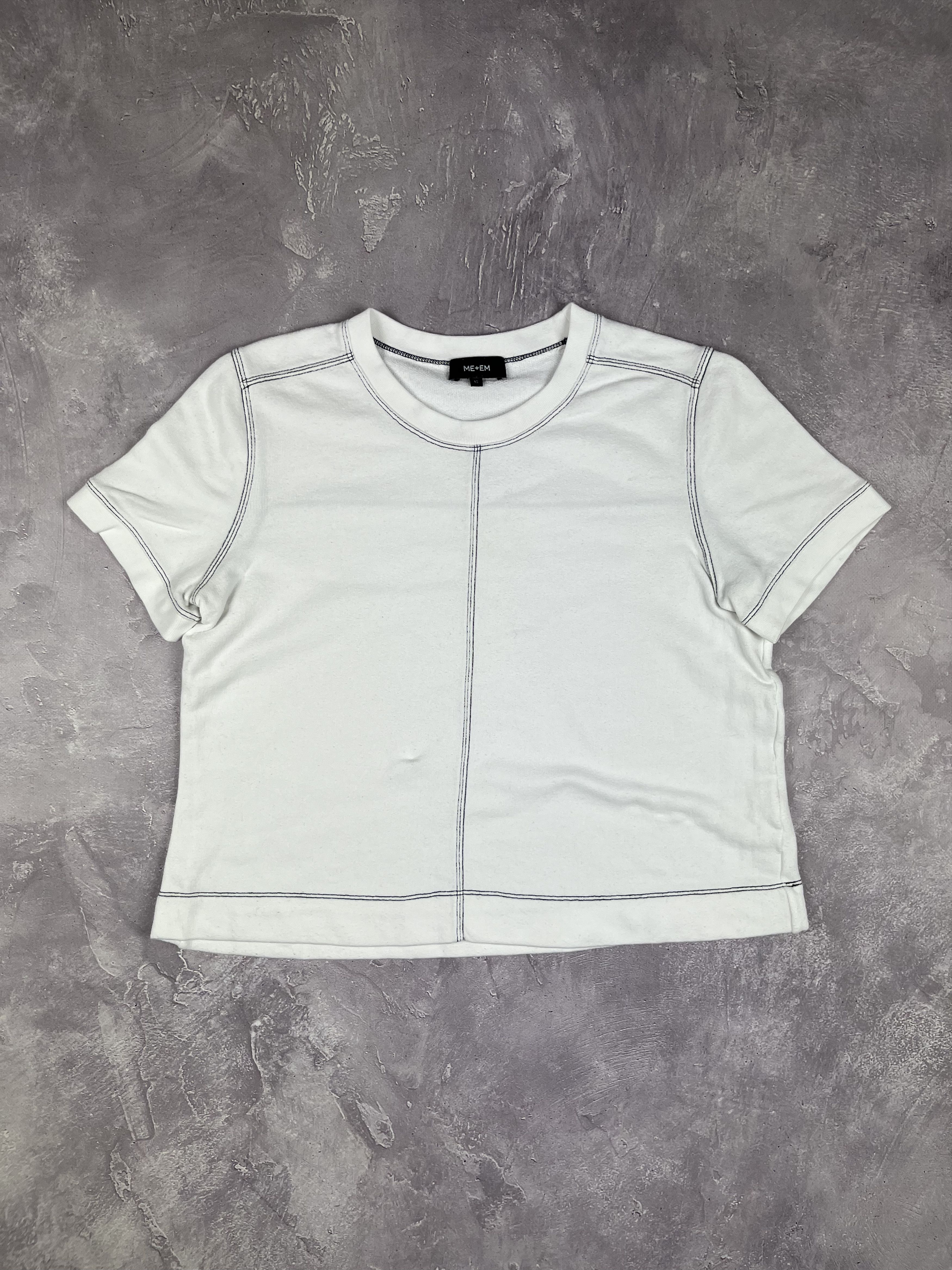 ME+EM ME+EM White Contrast Stitch Crop T-Shirt Short Sleeve Size M / US 6-8 / IT 42-44 - 1 Thumbnail