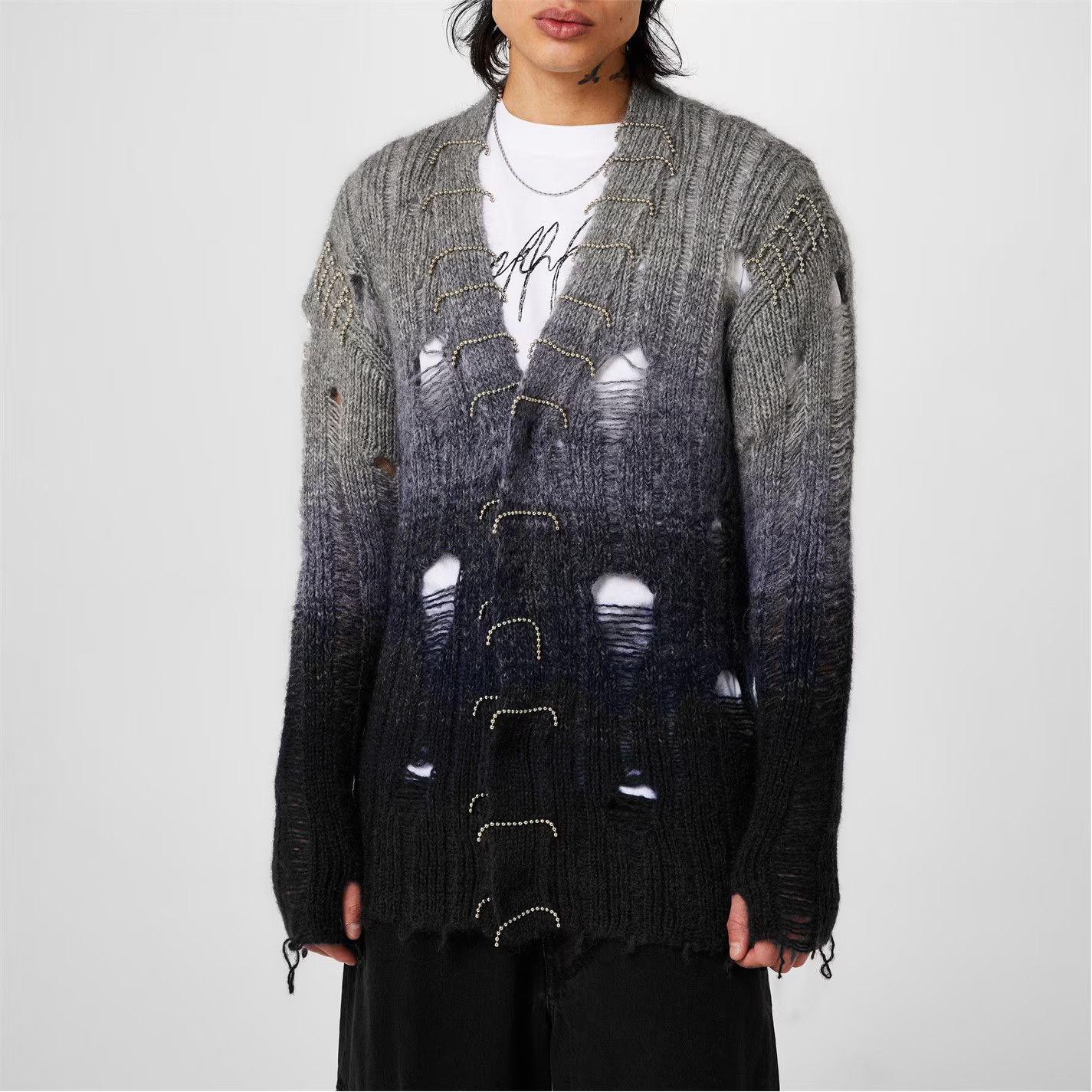Off-White o1g2r1mq0326 Punk Degradé Mohair V-Neck Cardigan Grey/Blue Size US S / EU 44-46 / 1 - 3 Thumbnail