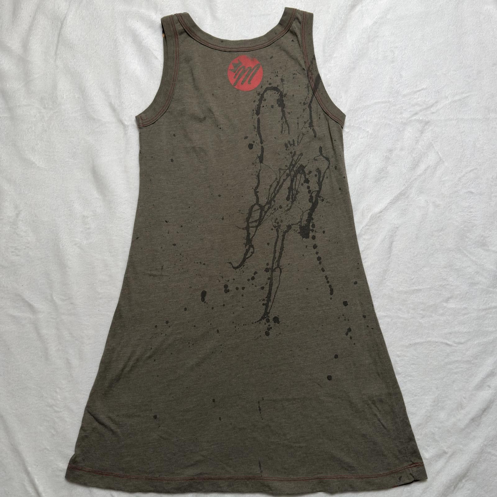 Unknown London Y2K Graphic Print Mini Dress Olive Green Grunge Embellished Size M / US 6-8 / IT 42-44 - 2 Thumbnail