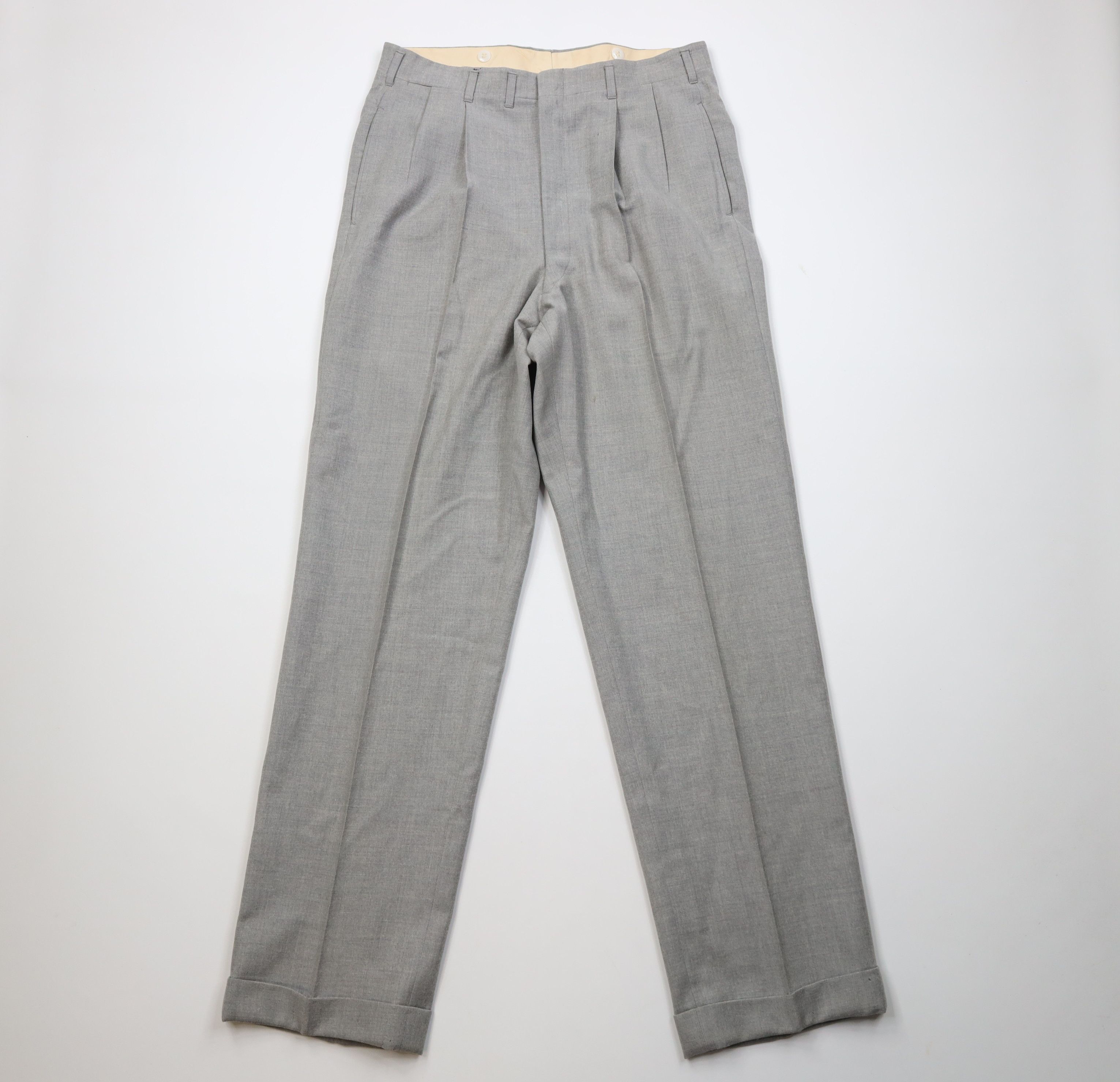 Vintage 50s Hollywood Regency Wool Chino Pants Gray USA