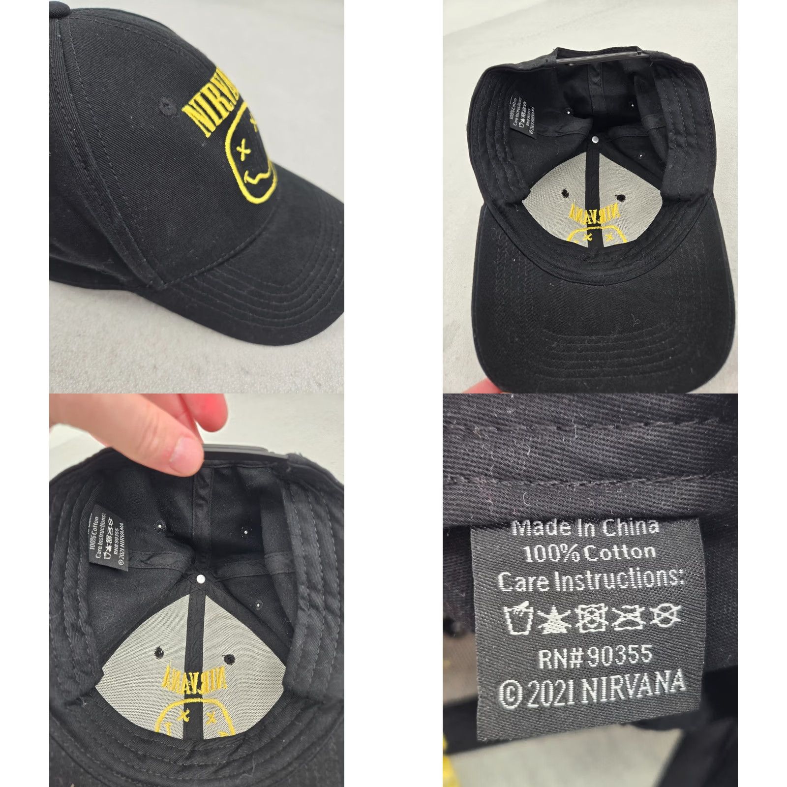 Vintage Nirvana Adjustable Hat Black Smiley Face Embroidered Baseball Rock Men Adjustable Baseball Cap Size ONE SIZE - 9 Thumbnail
