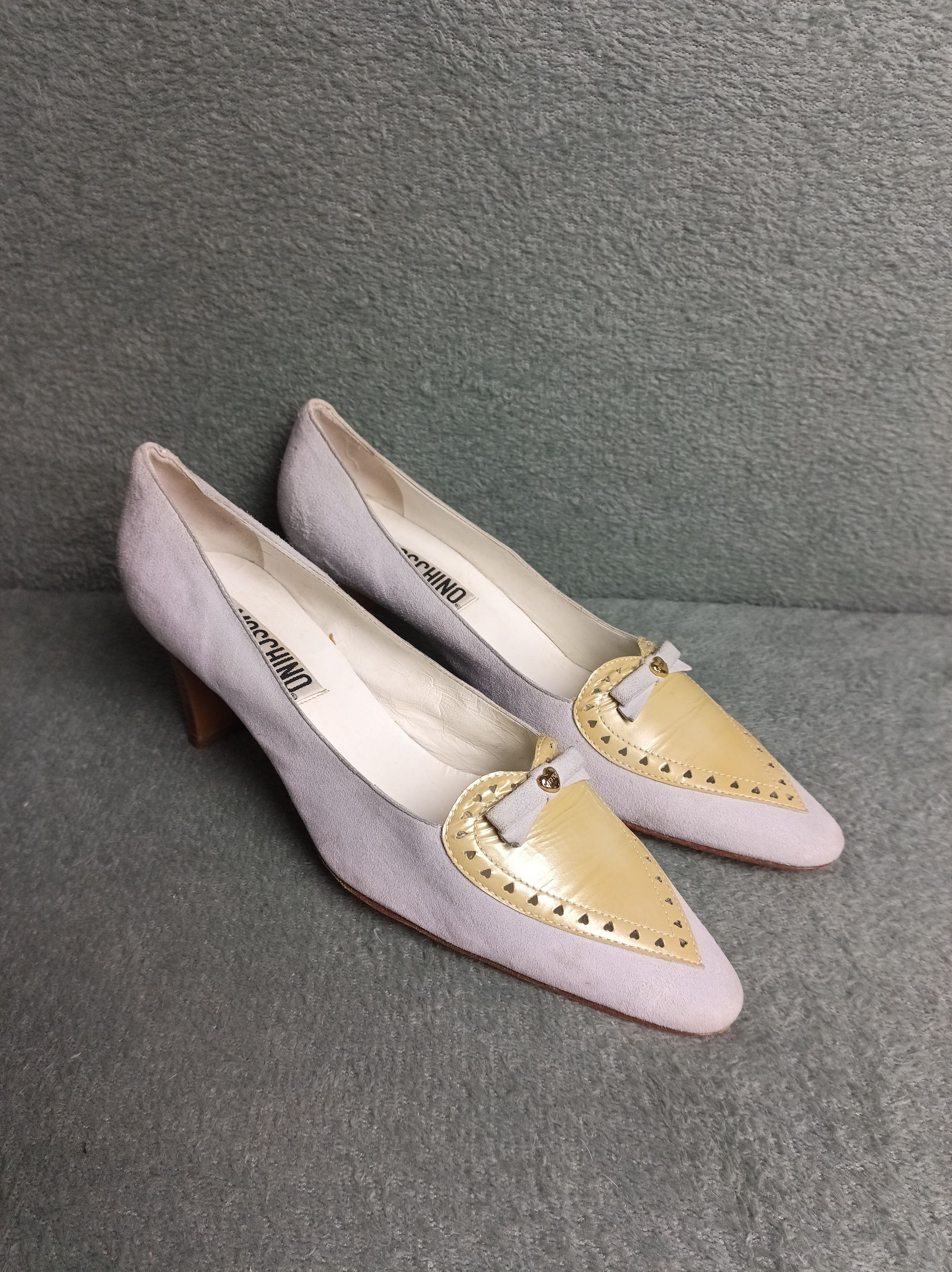 Moschino Moschino Suede Leather Grey Logo Heart Heel Pumps EU 39.5 Size US 9.5 / IT 39.5 - 1 Thumbnail