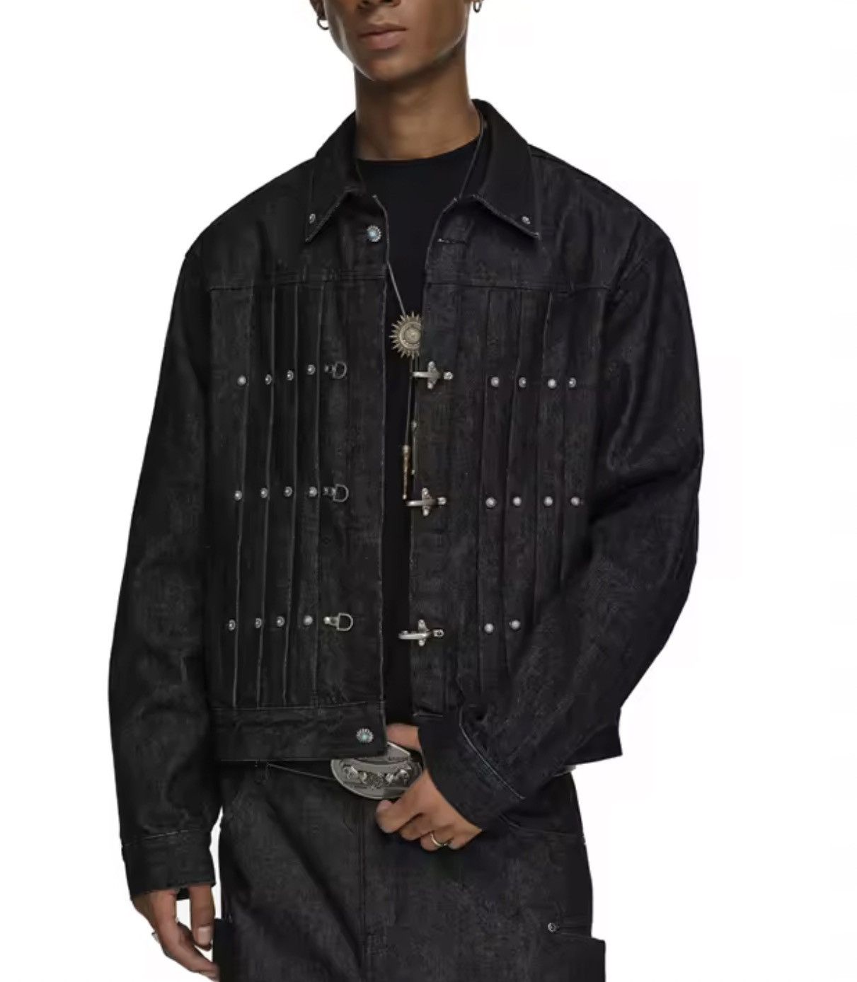 Japanese Brand Fireman Clasp Black Cropped Denim Jacket Size US M / EU 48-50 / 2 - 6 Thumbnail