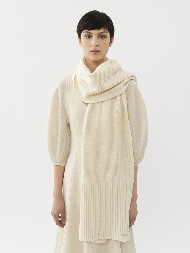 Chloe o1loc1c11125 Size: OS / Ribbed Knit Scarf in White Size ONE SIZE - 4 Thumbnail