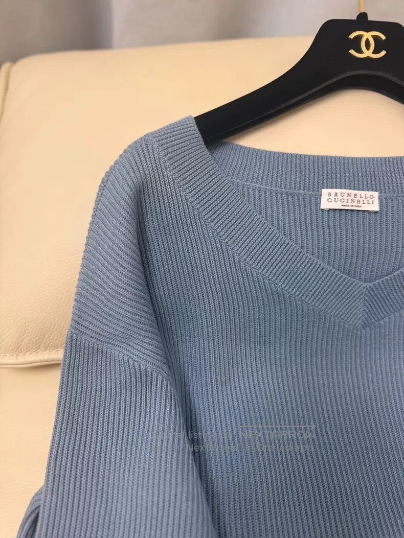 Brunello Cucinelli Brunello Cucinelli Blue Knit Sweater Size S / US 4 / IT 40 - 4 Thumbnail