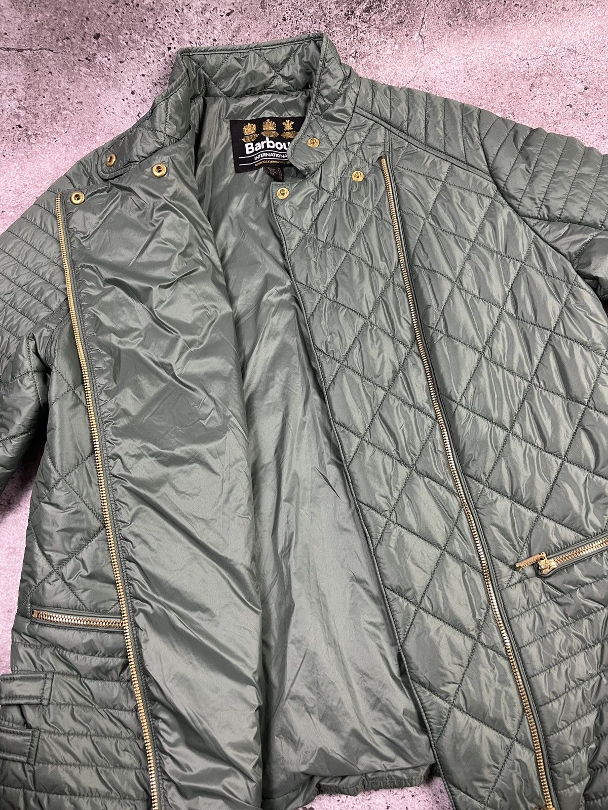 Barbour Barbour International Quilted Jacket Green Biker Style UK16 Size XL / US 12-14 / IT 48-50 - 4 Thumbnail