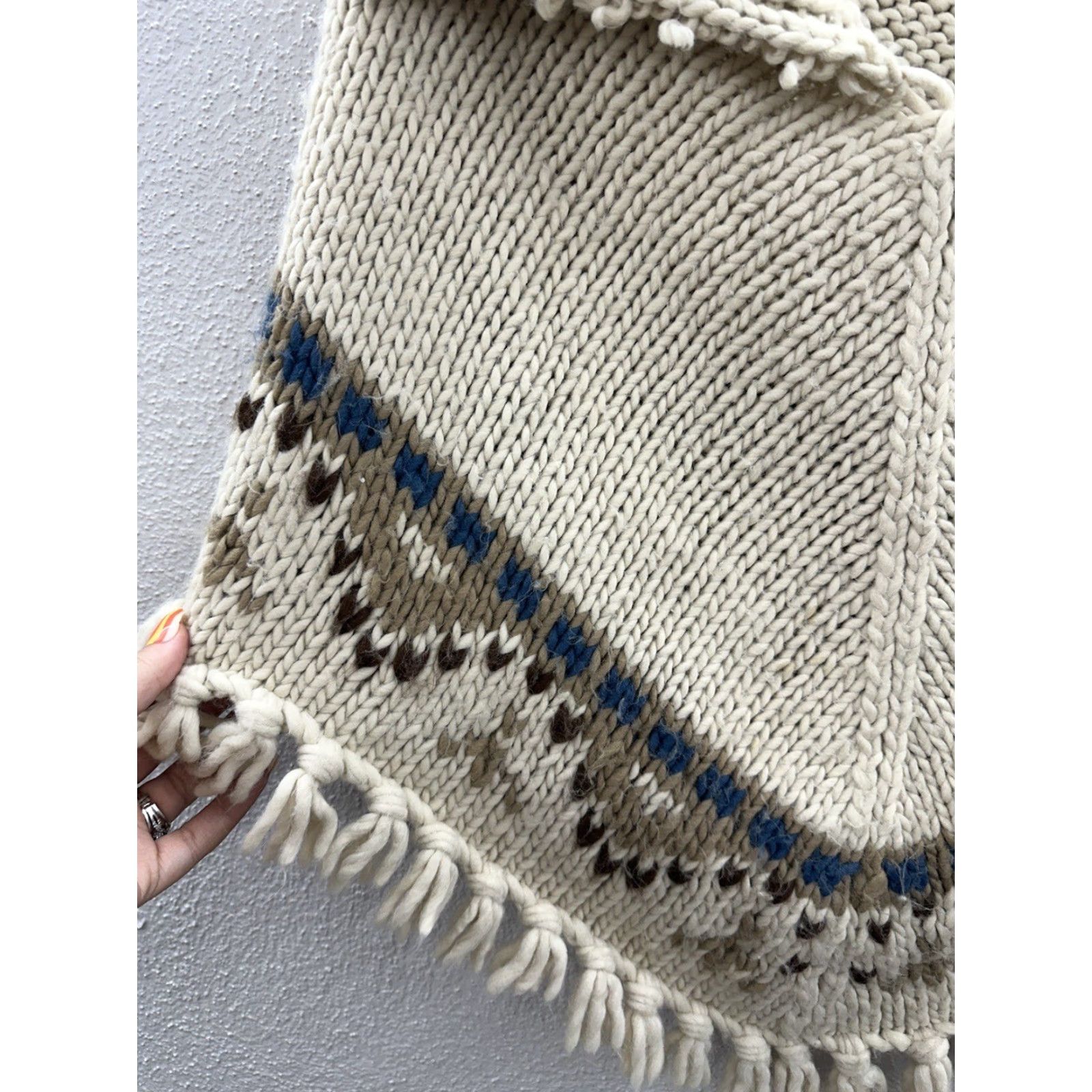 Vintage Costa Blanca Poncho Collection Size Small Brown Knit Fringe Womens Size ONE SIZE - 3 Thumbnail