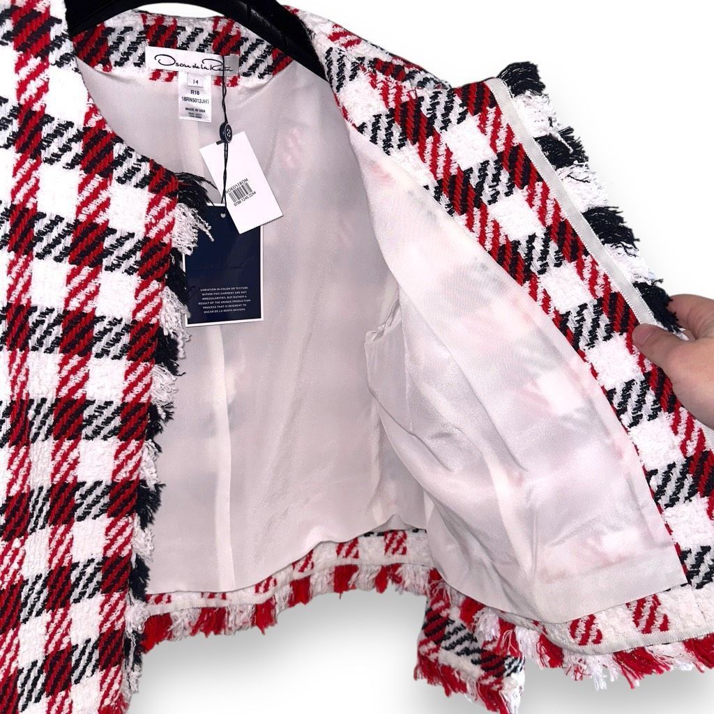 Oscar De La Renta NWT Oscar De La Renta Bicolor Houndstooth Tweed Jacket Sz 14 Size XL / US 12-14 / IT 48-50 - 7 Thumbnail
