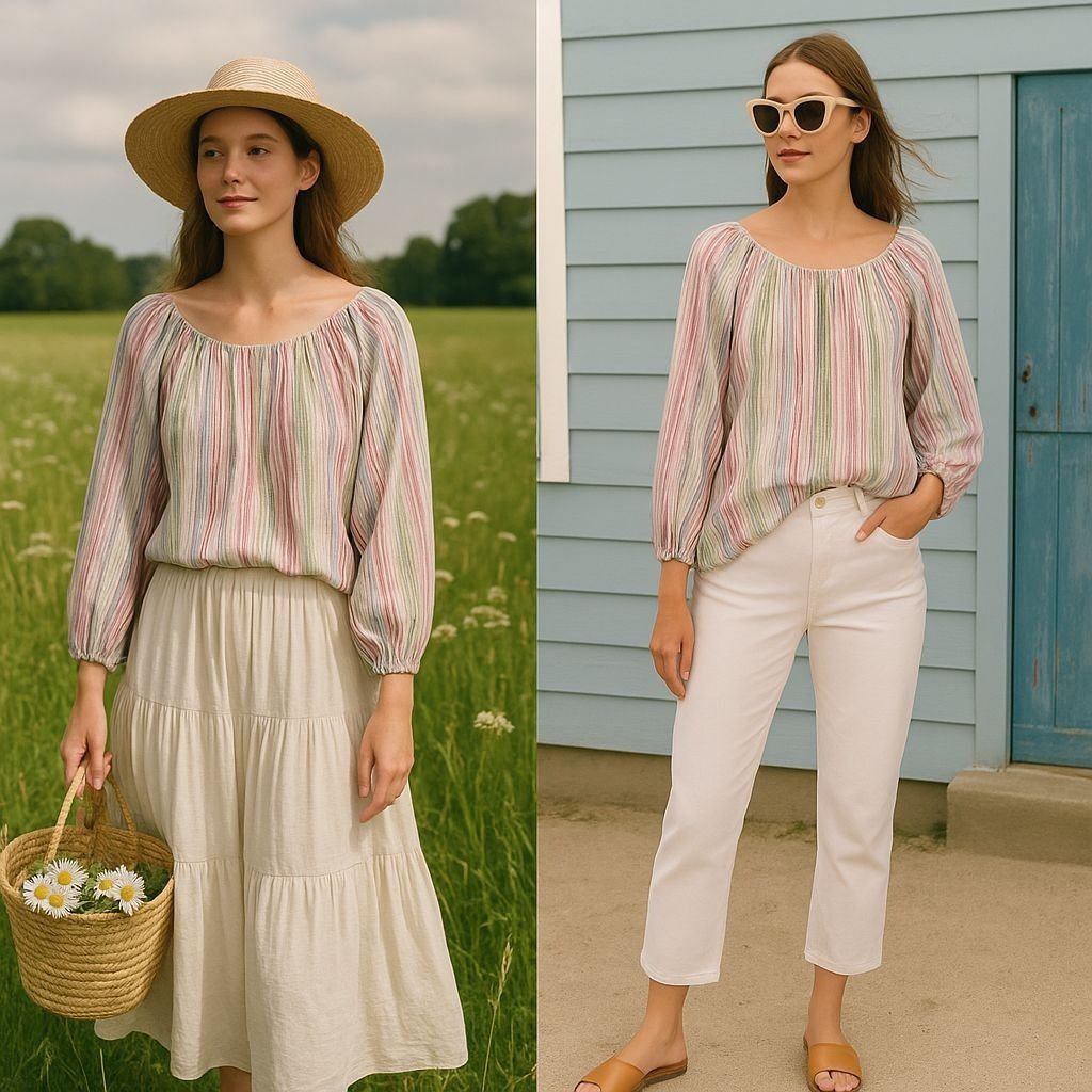 Tommy Bahama Tommy Bahama Multicolor Striped Women’s Peasant Top Coastal Size L / US 10 / IT 46 - 1 Thumbnail