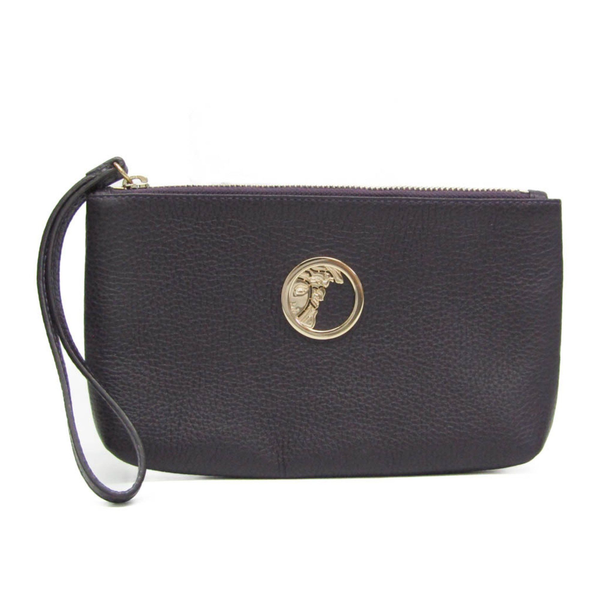 image of Versace Men,women Leather Clutch Bag,pouch Dark Purple, Women's