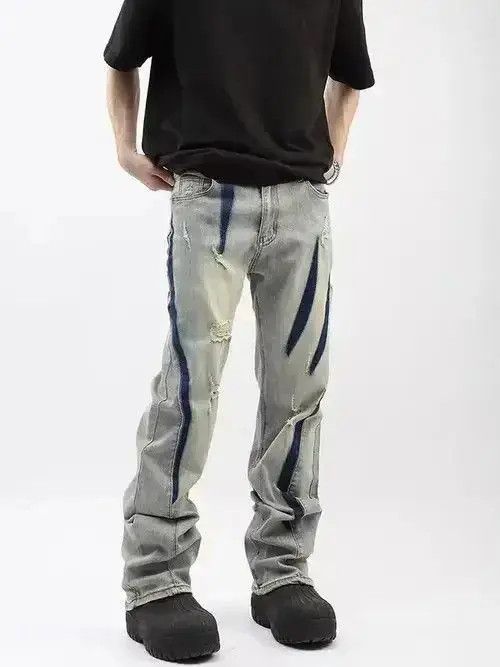 Japanese Brand Retro yellow mud claw mark wide leg jeans Size US 32 / EU 48 - 2 Thumbnail