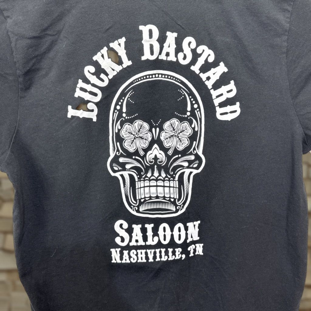 Vintage Lucky Bastard Saloon Mens XL Black Shirt Nashville TN Tattoo Style Skull Biker Size US XL / EU 56 / 4 - 1 Thumbnail
