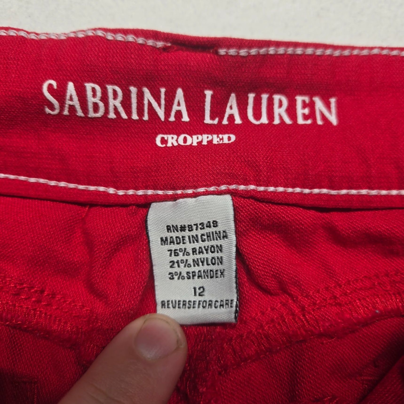 Vintage Sabrina Lauren Women's Cropped Pants Size 12 Red Straight Stretch Casual Summer Fall Size 34" / US 12 / IT 48 - 3 Thumbnail