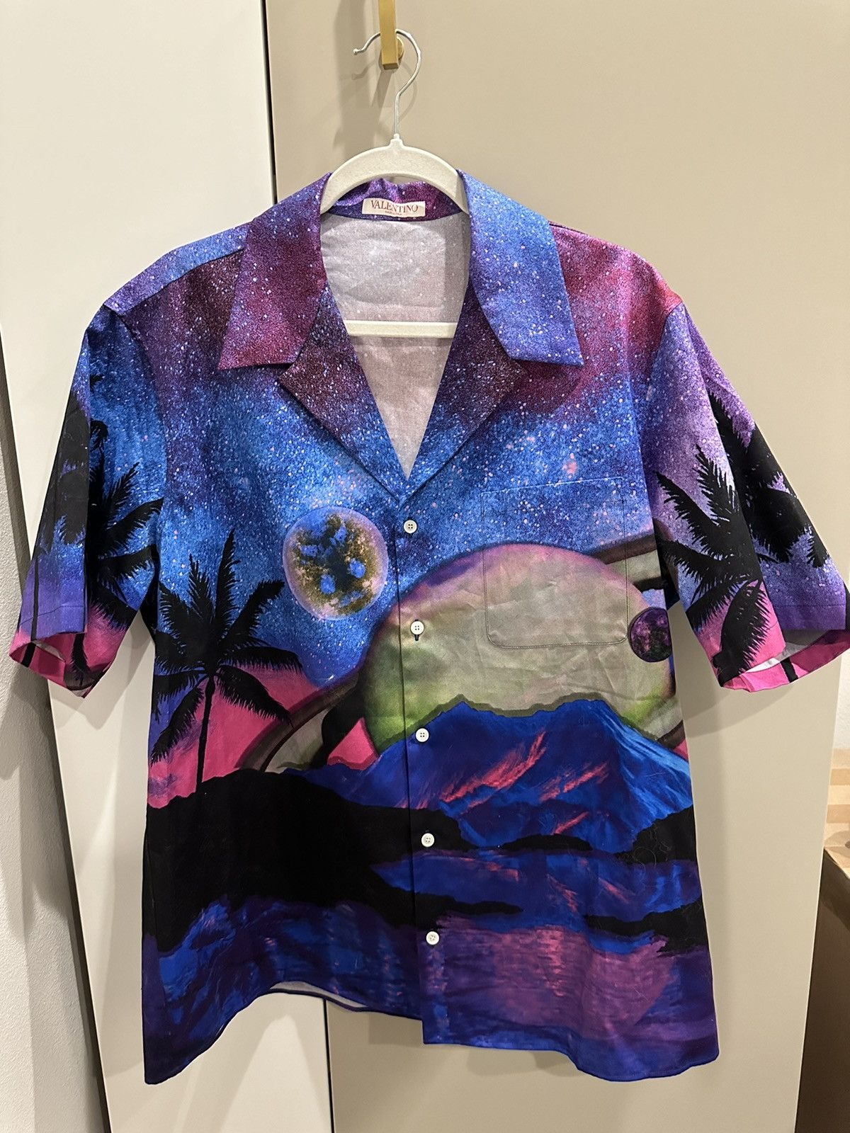 image of Valentino Galaxy/beach Short Sleeve Shirt in Purple, Men's (Size Small)