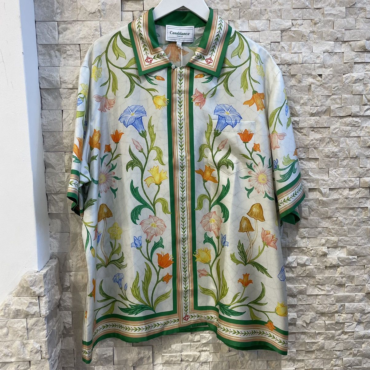 image of Casablanca L’Arche Fleurie Cuban Collar Short Sleeve Size XL in White, Men's