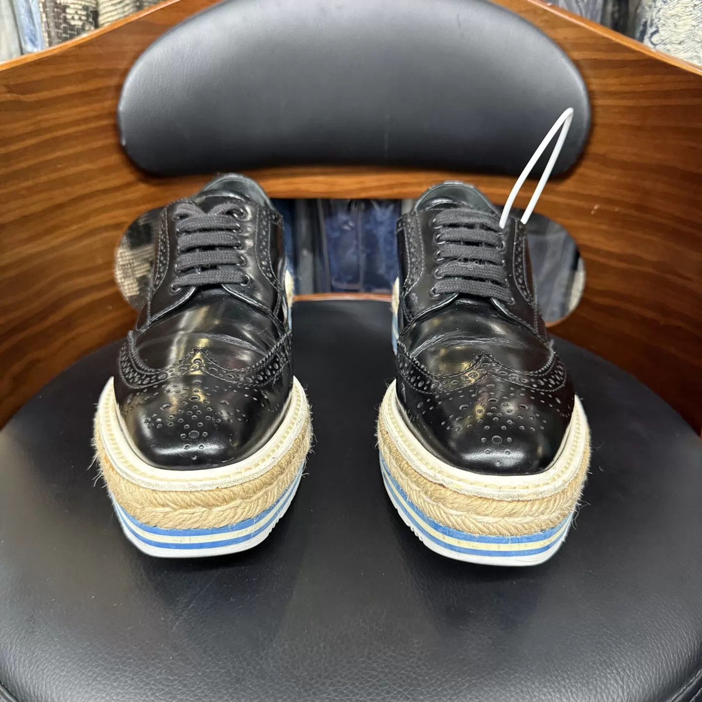 Prada Prada patent Fume blackblue retro platform 37.5 worn once Size US 7 / IT 37 - 2 Thumbnail