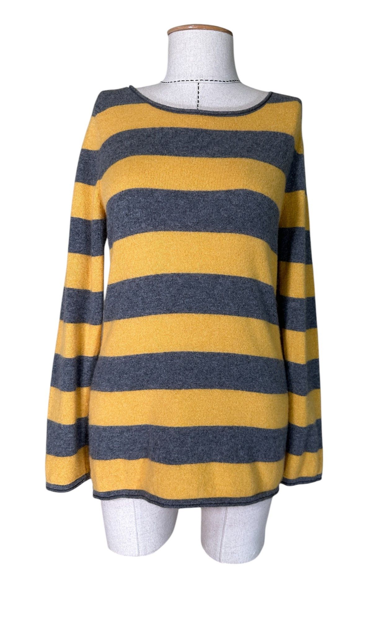 Other Christian Berg Cashmere Striped Grey Yellow Jumper Size L / US 10 / IT 46 - 1 Thumbnail