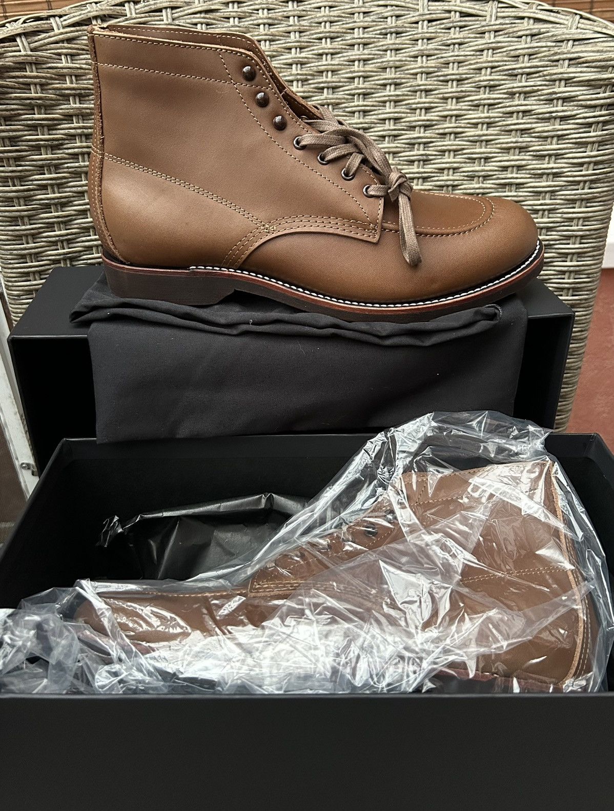 Vintage 1930s Leather Sport Boot Outing Shoes In Cigar Brown Moc-Toe Size US 12 / EU 45 - 11 Thumbnail