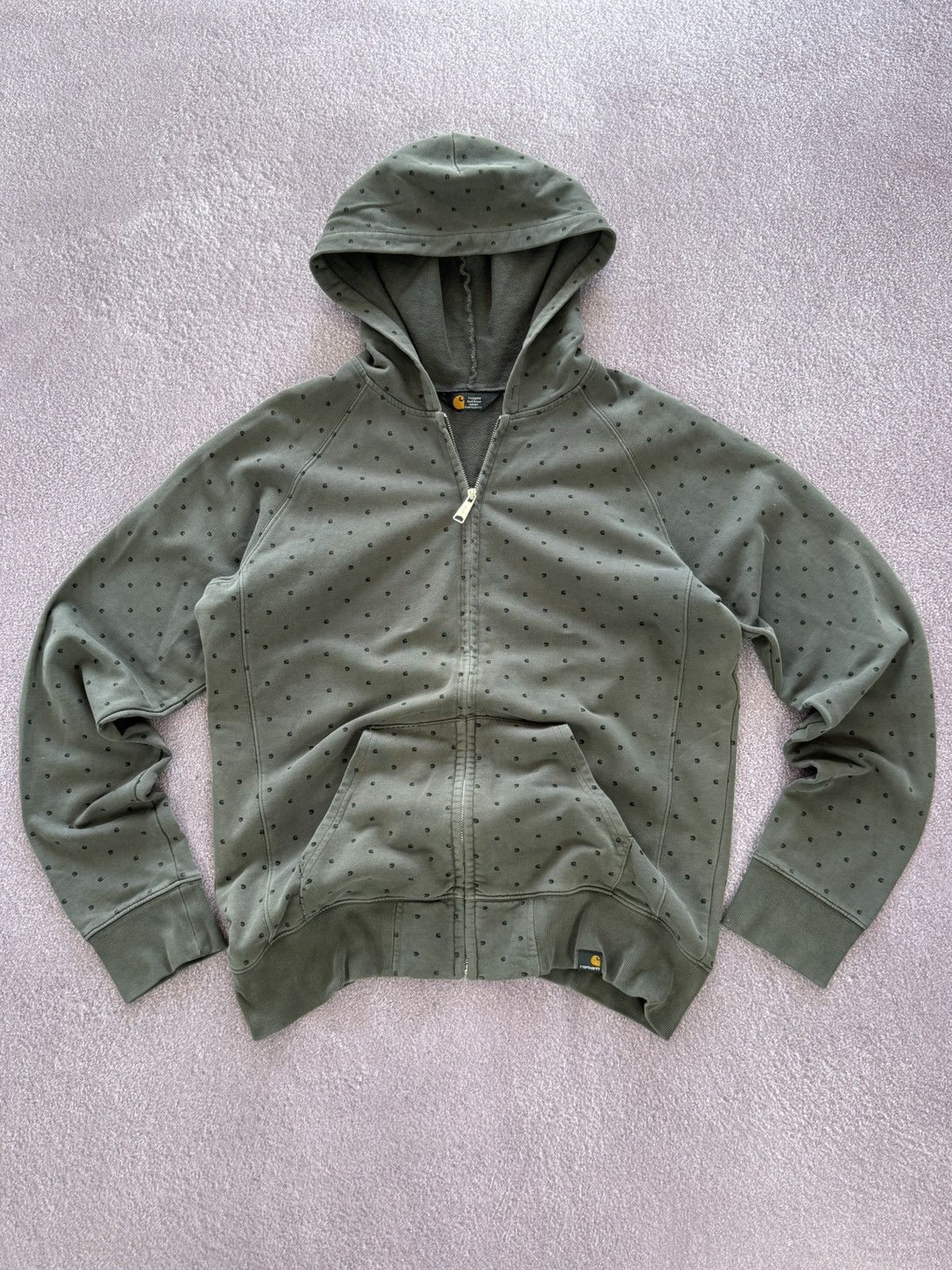 Vintage Carhartt Stonewashed Monogram Zip Up Hoodie 90s