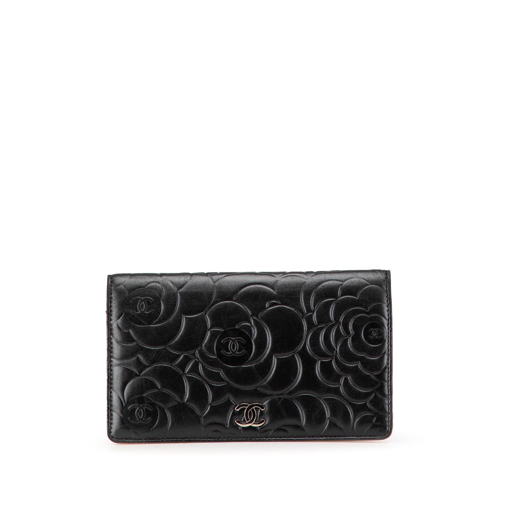 Chanel Chanel Embossed Lambskin Camellia Bifold Wallet Black Size ONE SIZE - 1 Thumbnail