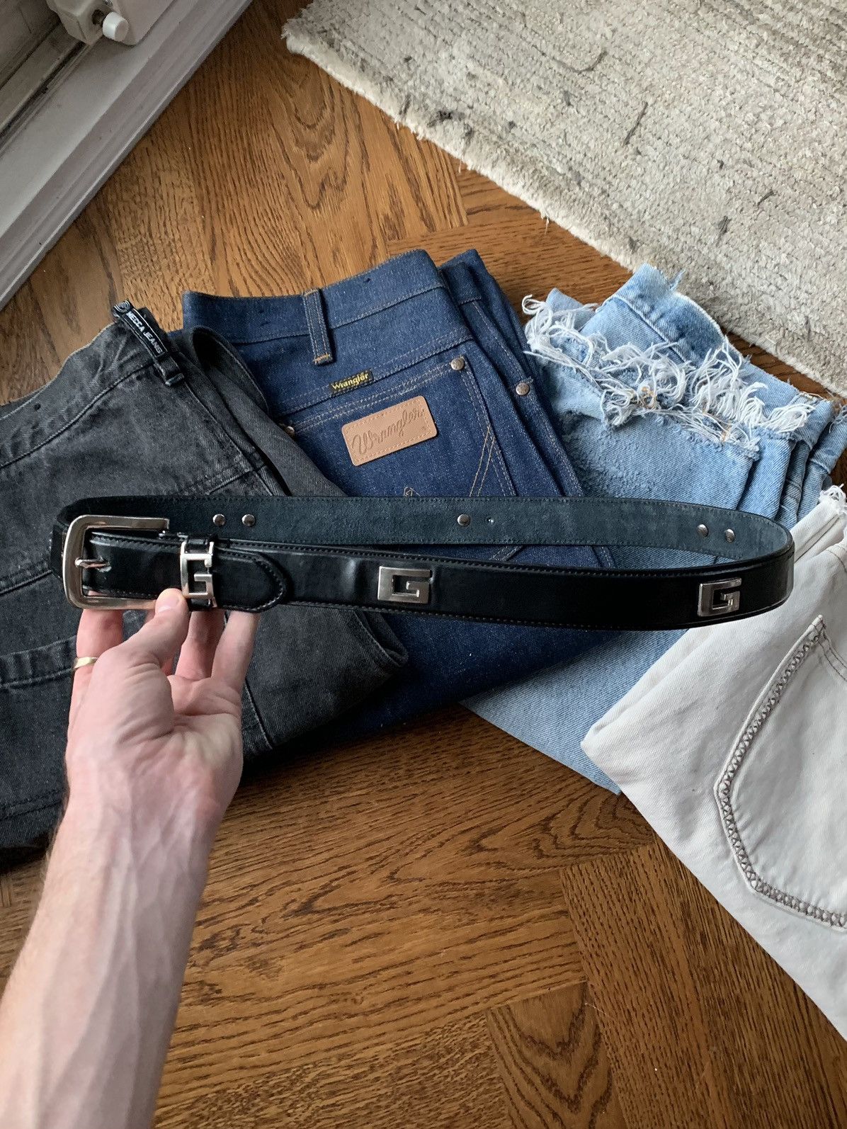 Japanese Brand × Vintage Vintage Gucci Style G Studded Belt Y2K Distressed Leather 90 Size ONE SIZE - 1 Thumbnail