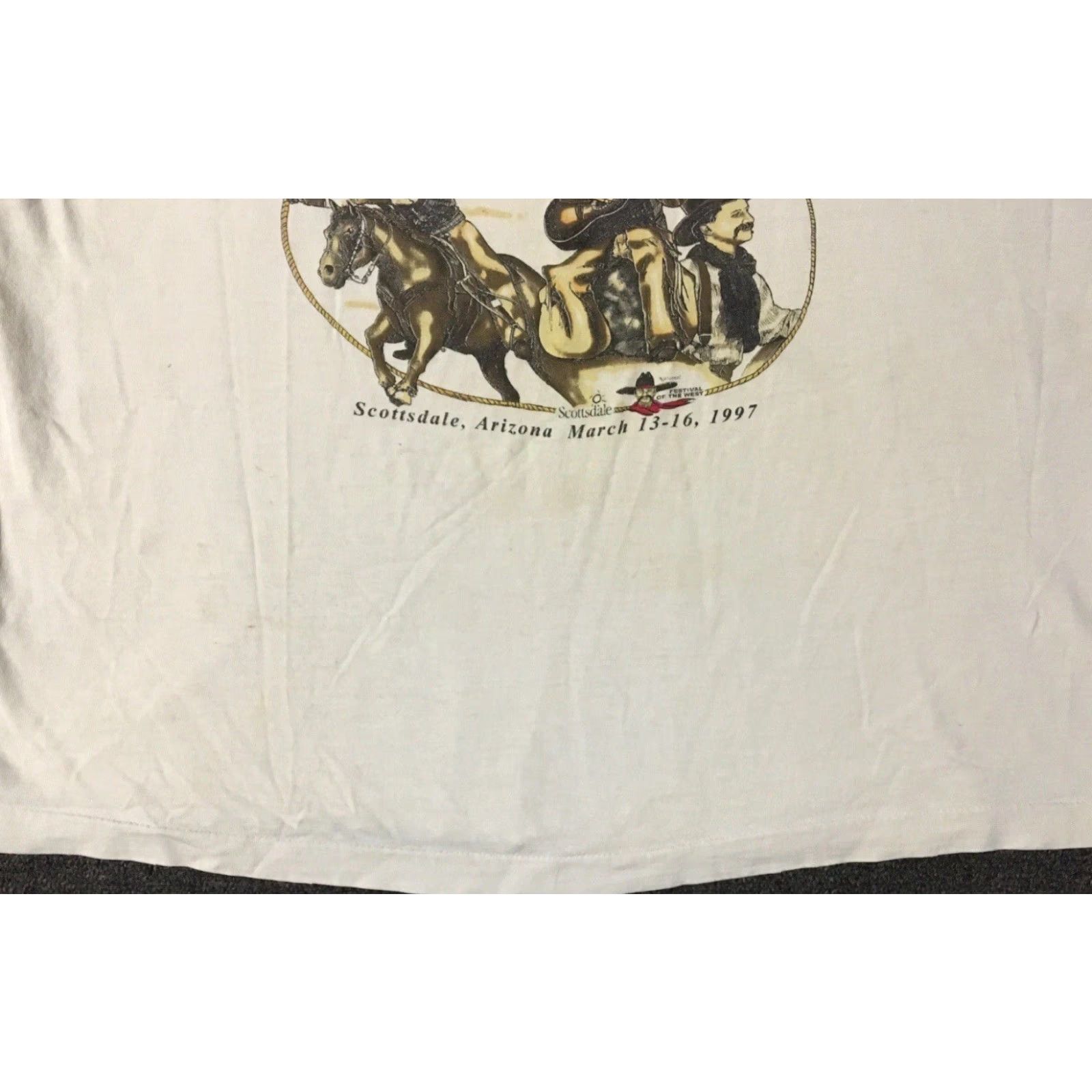 Vintage VINTAGE 90s Arizona Festival Of The West Faded Distress Shirt XL White Men T-Shirt Grunge Sun Palm Trees Beach Southwestern Cactus Sketch Size US XL / EU 56 / 4 - 5 Thumbnail
