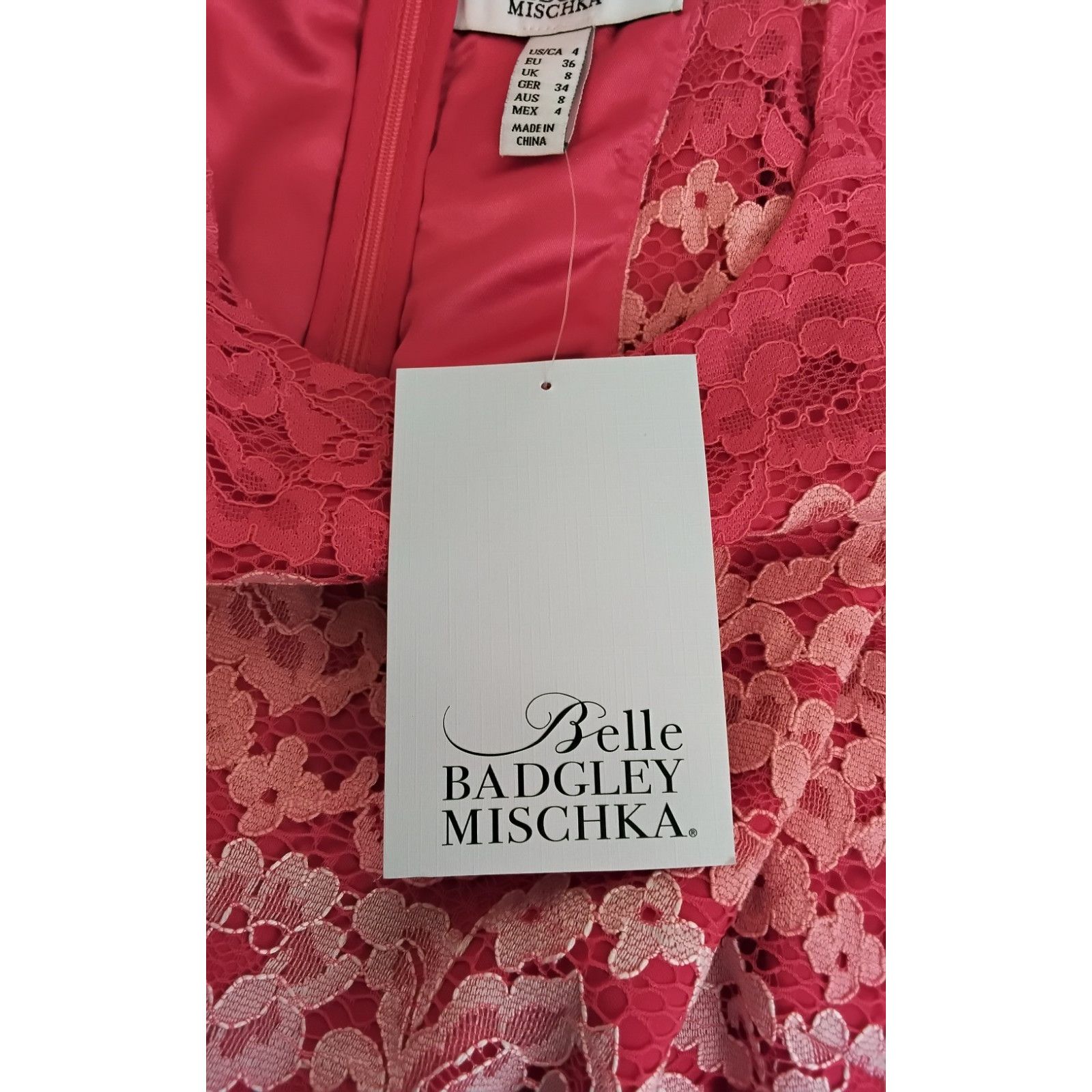 Badgley Mischka Belle Badgley Mischka Dress Women's 4 Pink Lace NWT Size S / US 4 / IT 40 - 9 Thumbnail