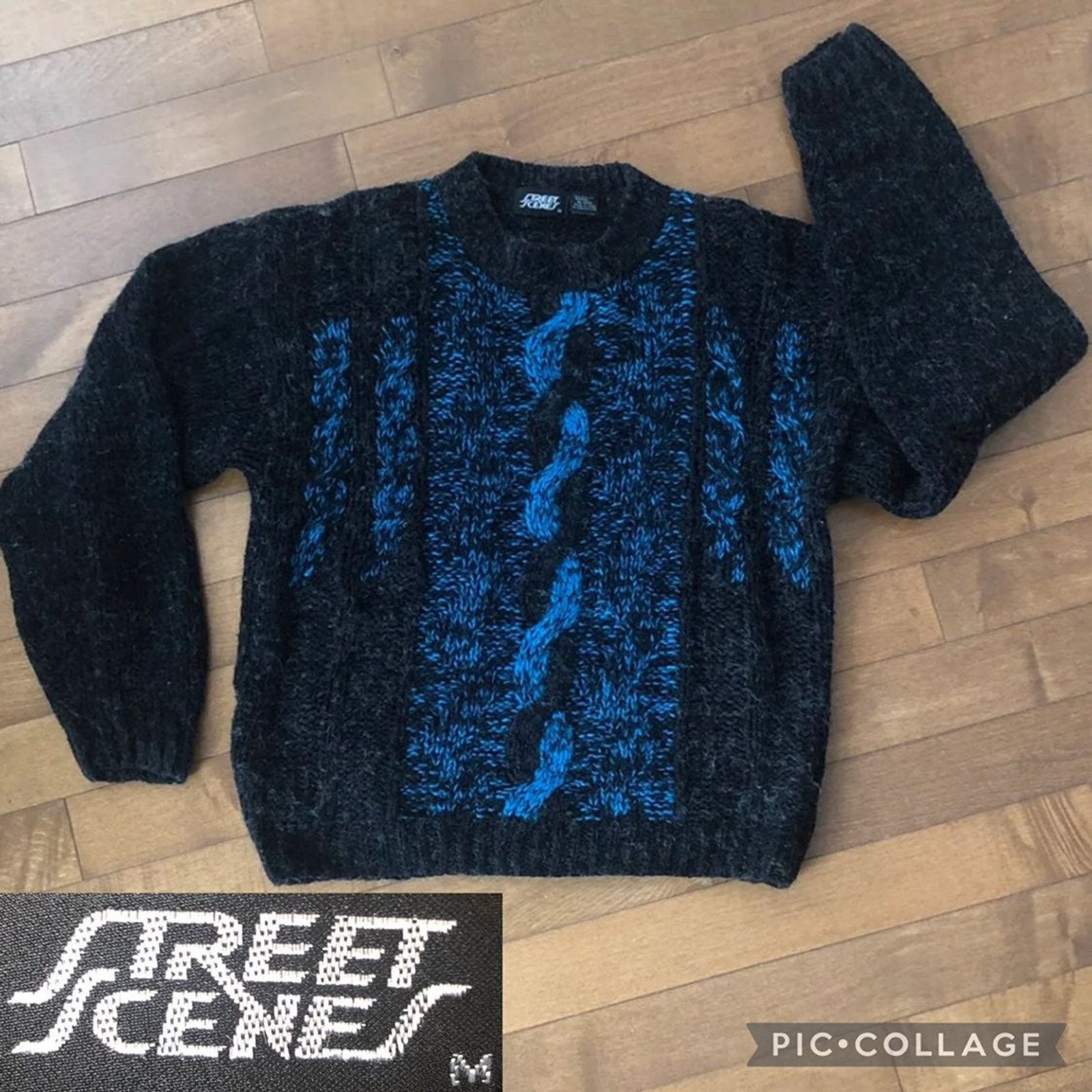 Vintage American Vtg 80-90s street scenes sweater black blue medium Size US M / EU 48-50 / 2 - 1 Thumbnail