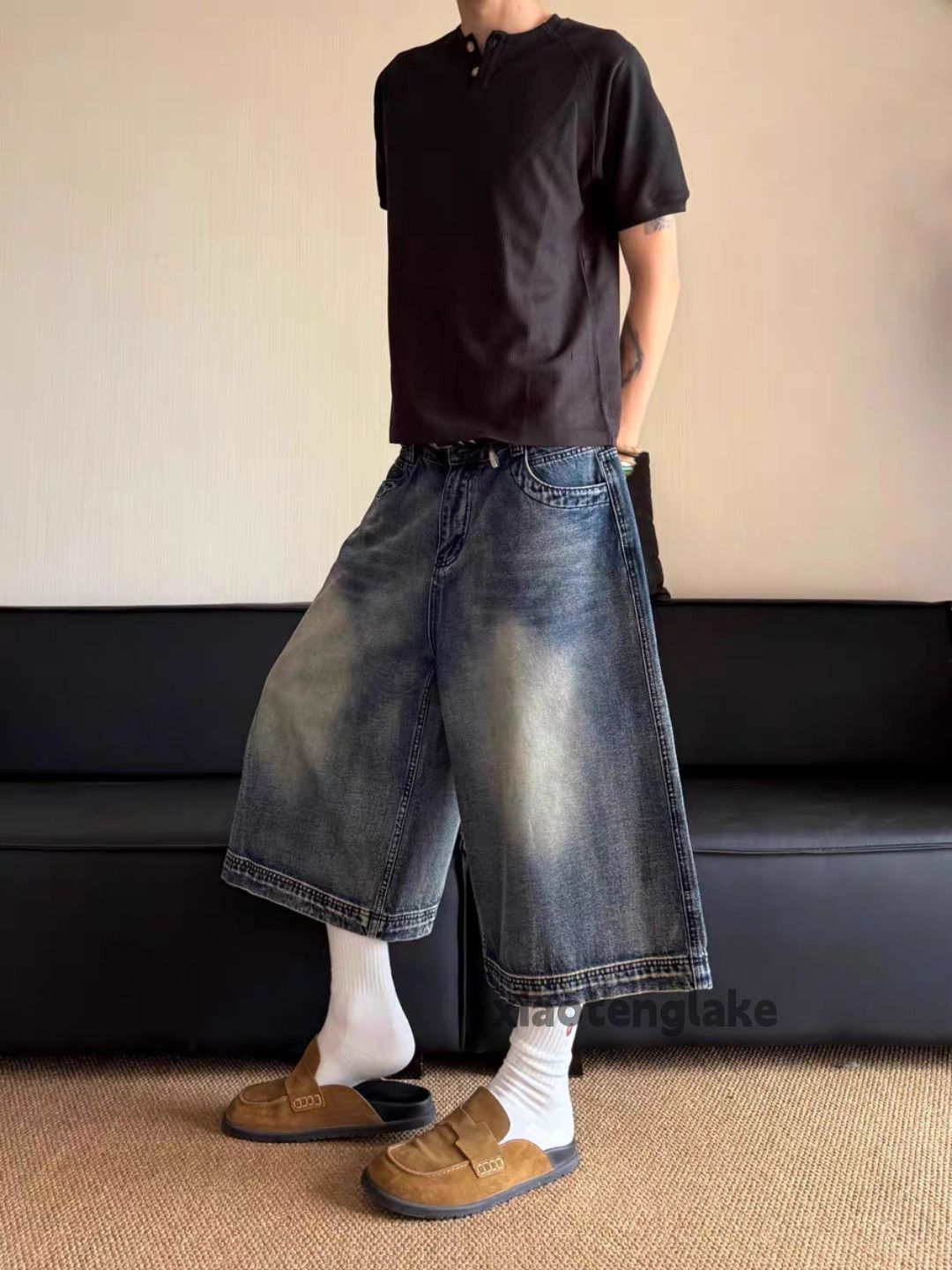 Jean Unisex washed faded cleanfit yuppie y2k flared shorts Size US 30 / EU 46 - 3 Thumbnail