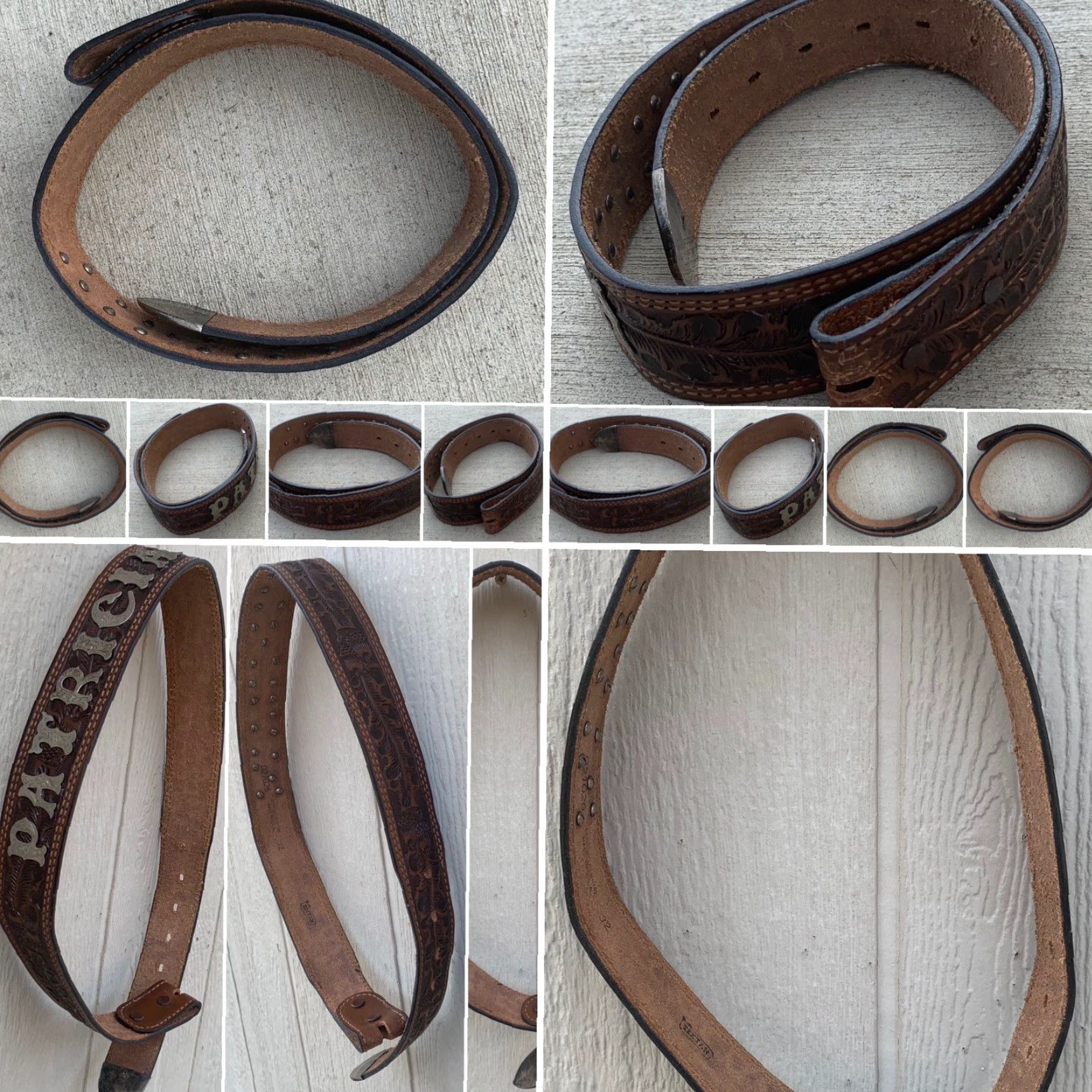 VINTAGE tooled leather belt PATRICIA silver belt tip STERLING MEXICO