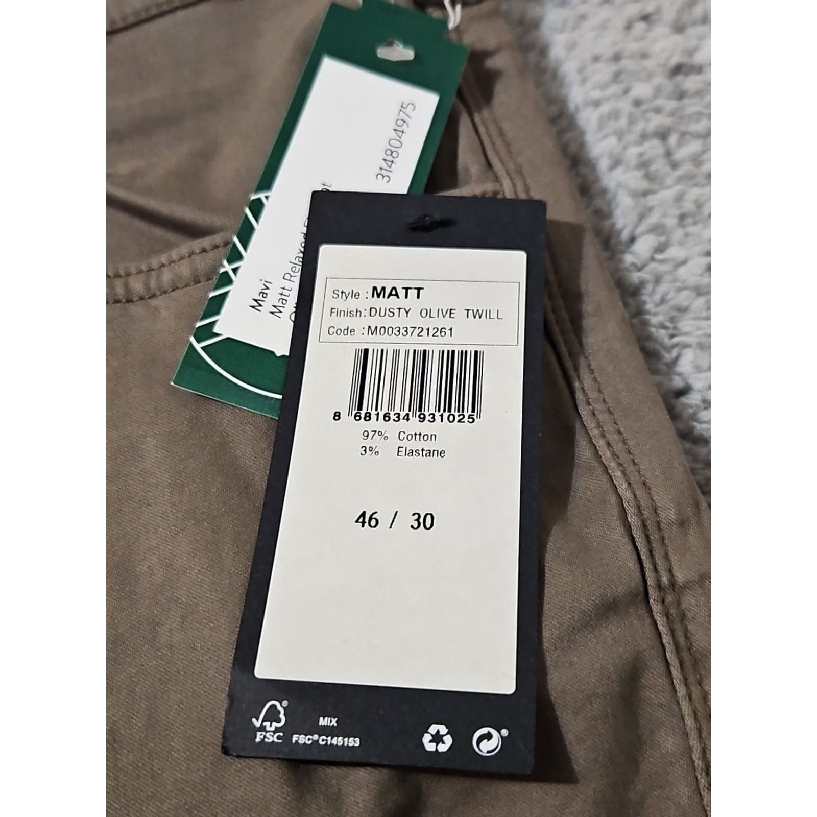 Vintage Mavi Matt Jeans Men 46x30 Olive Green Relaxed Straight Leg Cotton Blend 5 Pocket Size US 30 / EU 46 - 6 Thumbnail