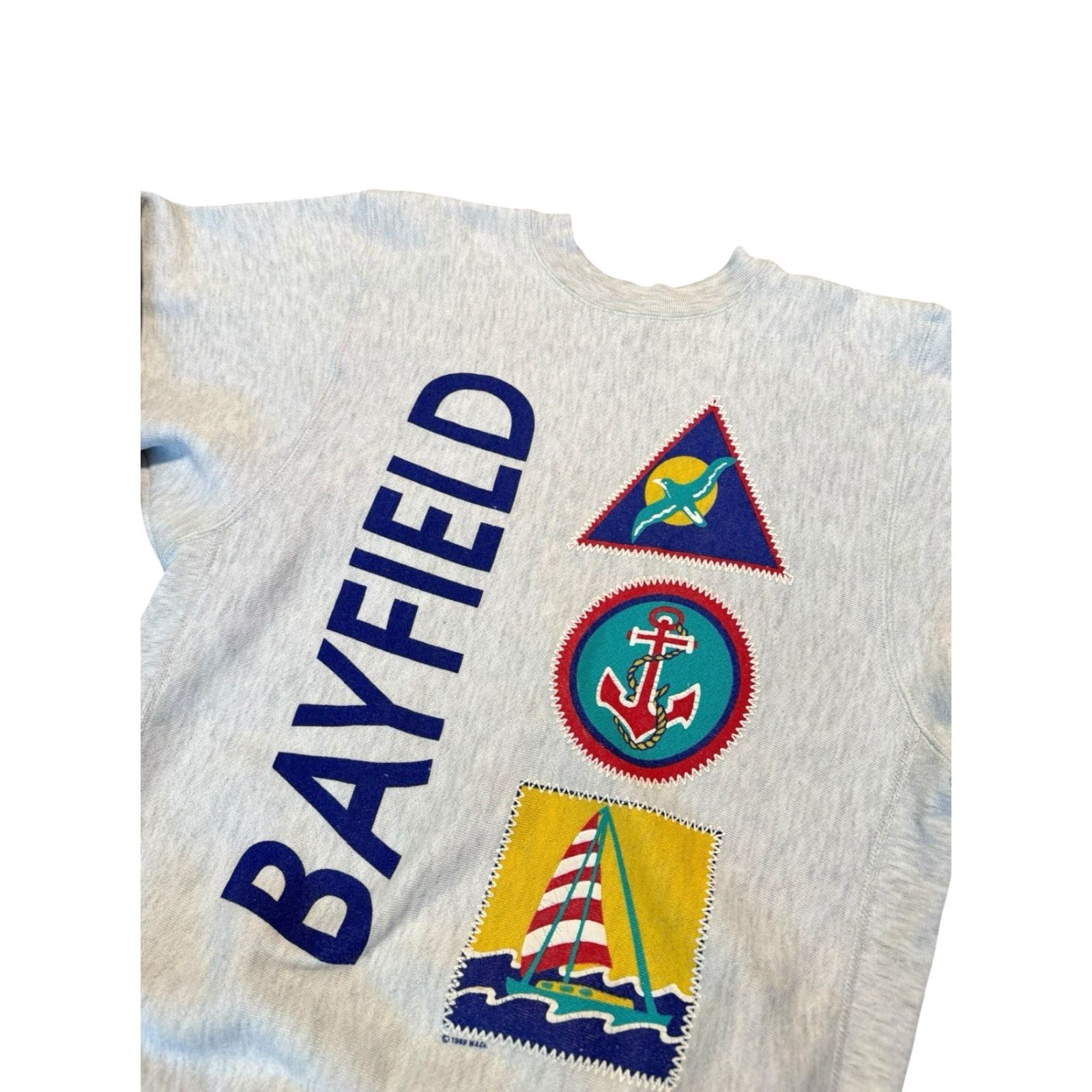 Nautica VINTAGE Miller Gold Sweatshirt USA Made Men M Nautical 1989 Bayfield Wisconsin Navy Gray Logo Graphic Print Pullover Crew Neck Long Sleeve Knit Cotton Size US M / EU 48-50 / 2 - 4 Thumbnail