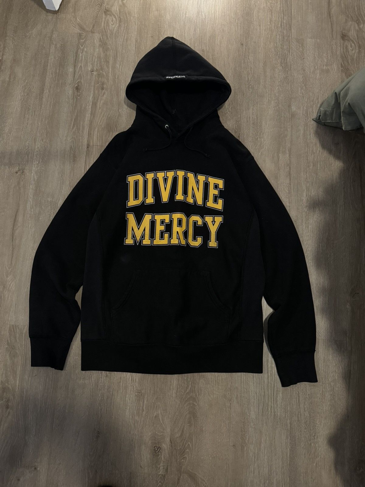 image of Supreme Divine Mercy Hoodie Black Yellow, Men's (Size Medium)
