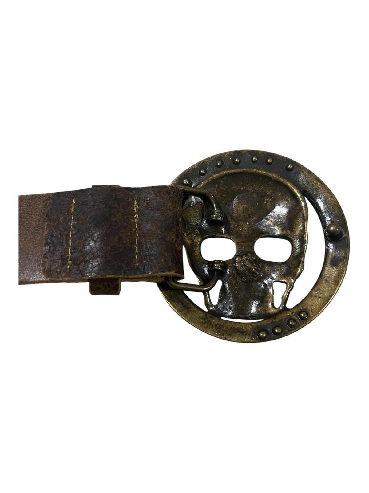 20471120 × Genuine Leather Skulls Crafted with Swarovski Buckle Studded Leather Belt Size ONE SIZE - 4 Thumbnail