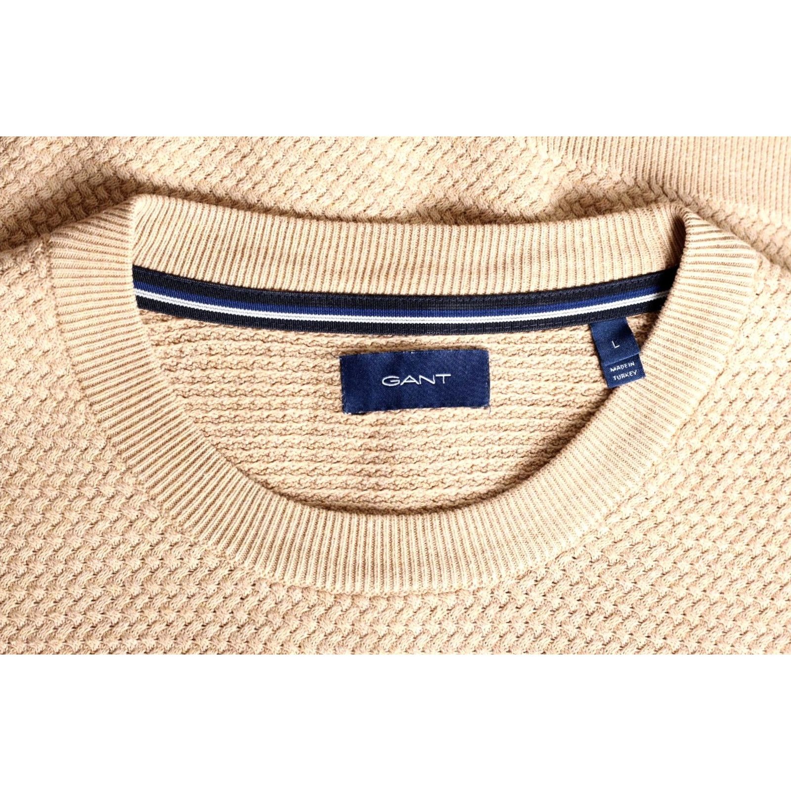 Gant GANT Basketweave Crew Neck Pullover Jumper Sweater Men L Beige VR3317 Size US L / EU 52-54 / 3 - 5 Thumbnail