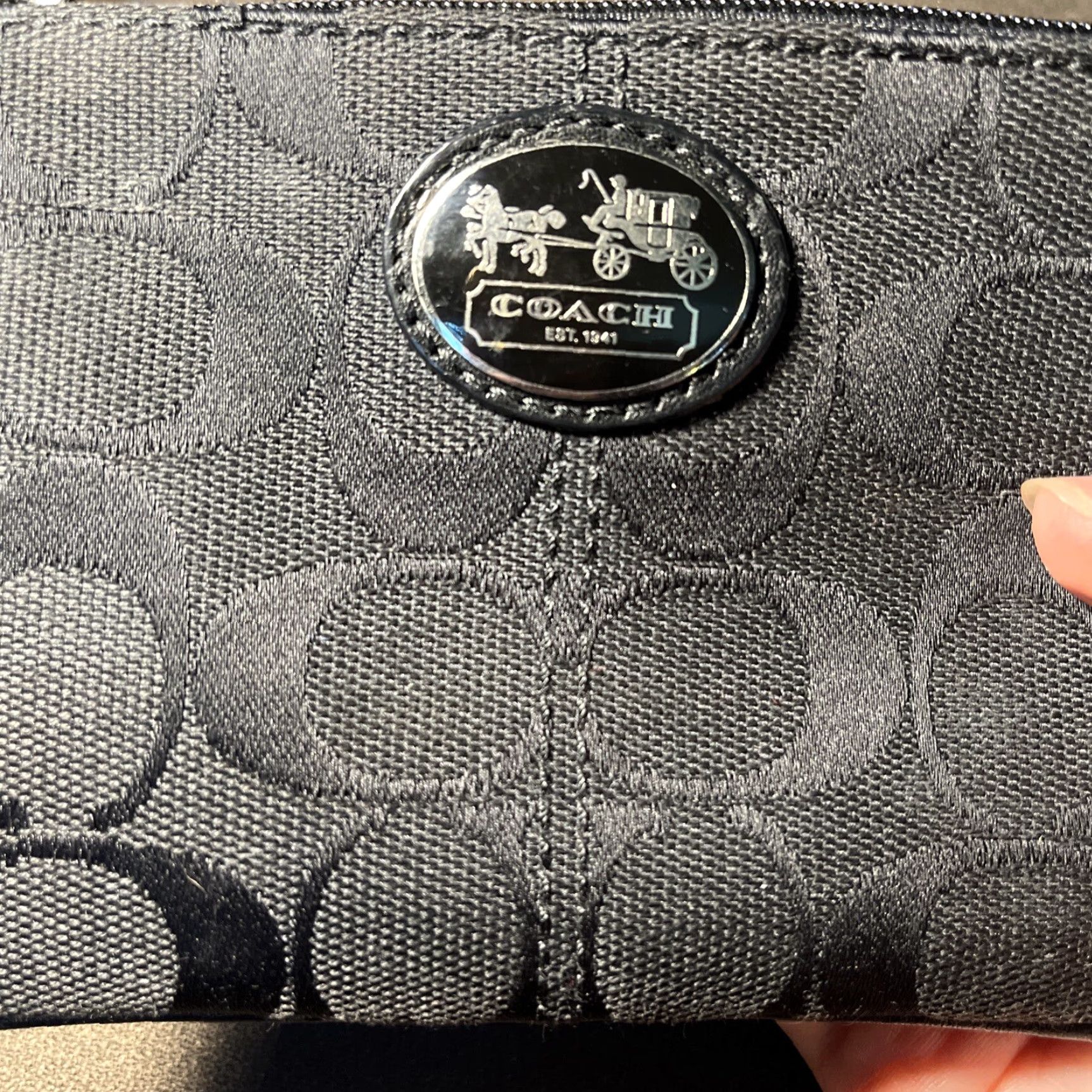 Coach VINTAGE COACH Monogram Wristlet Clutch Women Small Black Canvas Silver Hardware Blue Lining Bag Accessories Small Size ONE SIZE - 2 Thumbnail