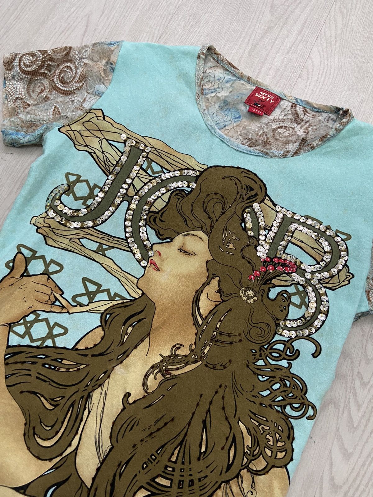 Miss Sixty Vintage 2000’s Miss Sixty Jadore Inspired Hybrid Net Tshirt Size L / US 10 / IT 46 - 2 Thumbnail