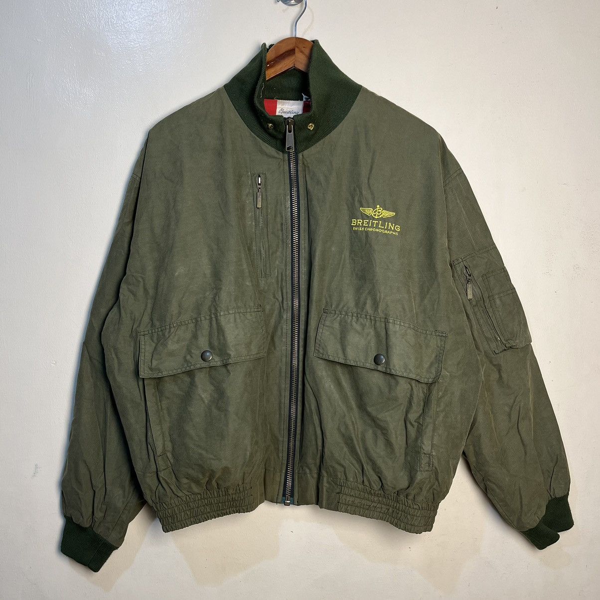 Alpha Industries Vintage Breitling Aviation Pained Waxed Bomber Jacket Size US L / EU 52-54 / 3 - 1 Thumbnail