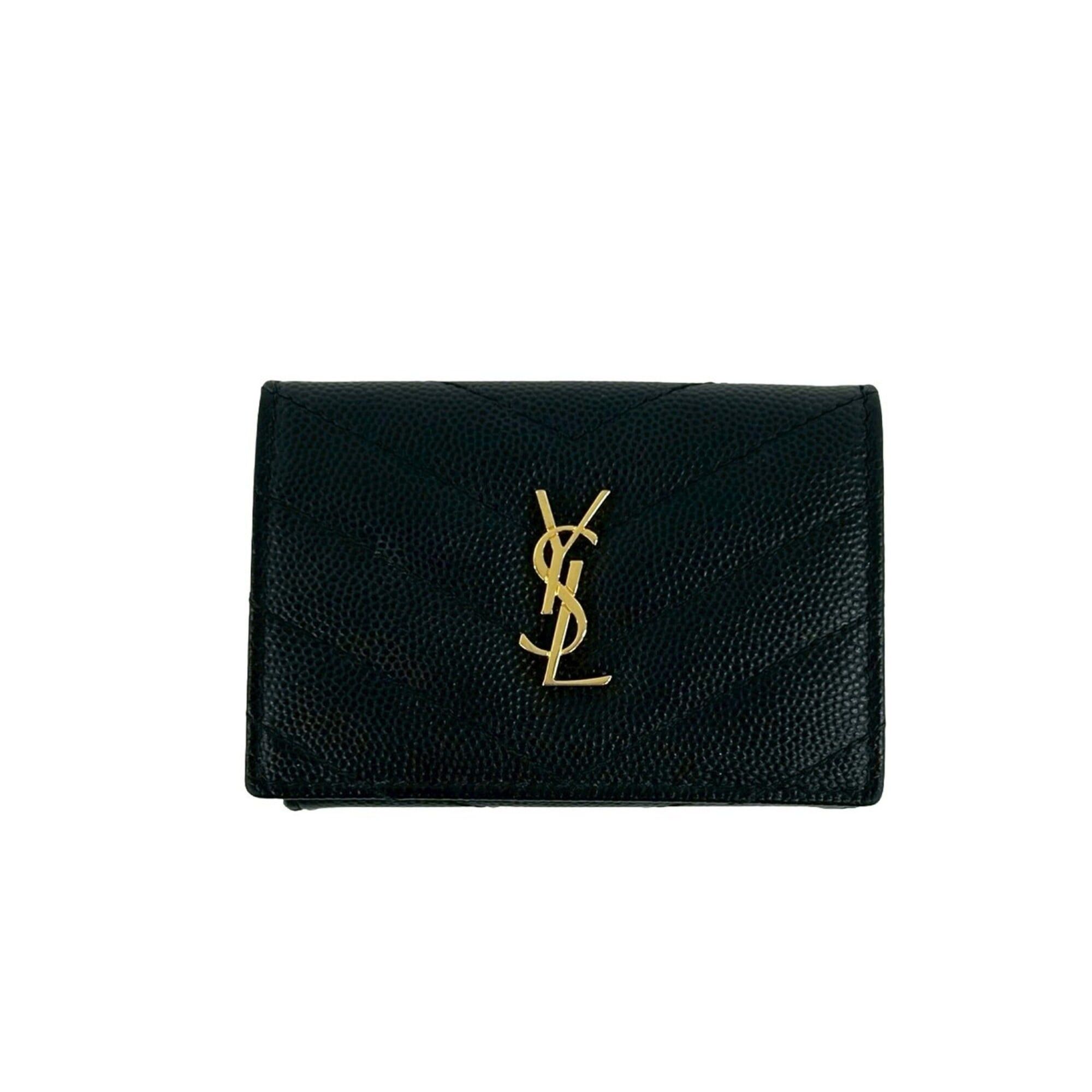 Yves Saint Laurent YVES SAINT LAURENT YSL Logo Hardware Leather Tri-fold Wallet Compact Black 54983 Size ONE SIZE - 1 Thumbnail