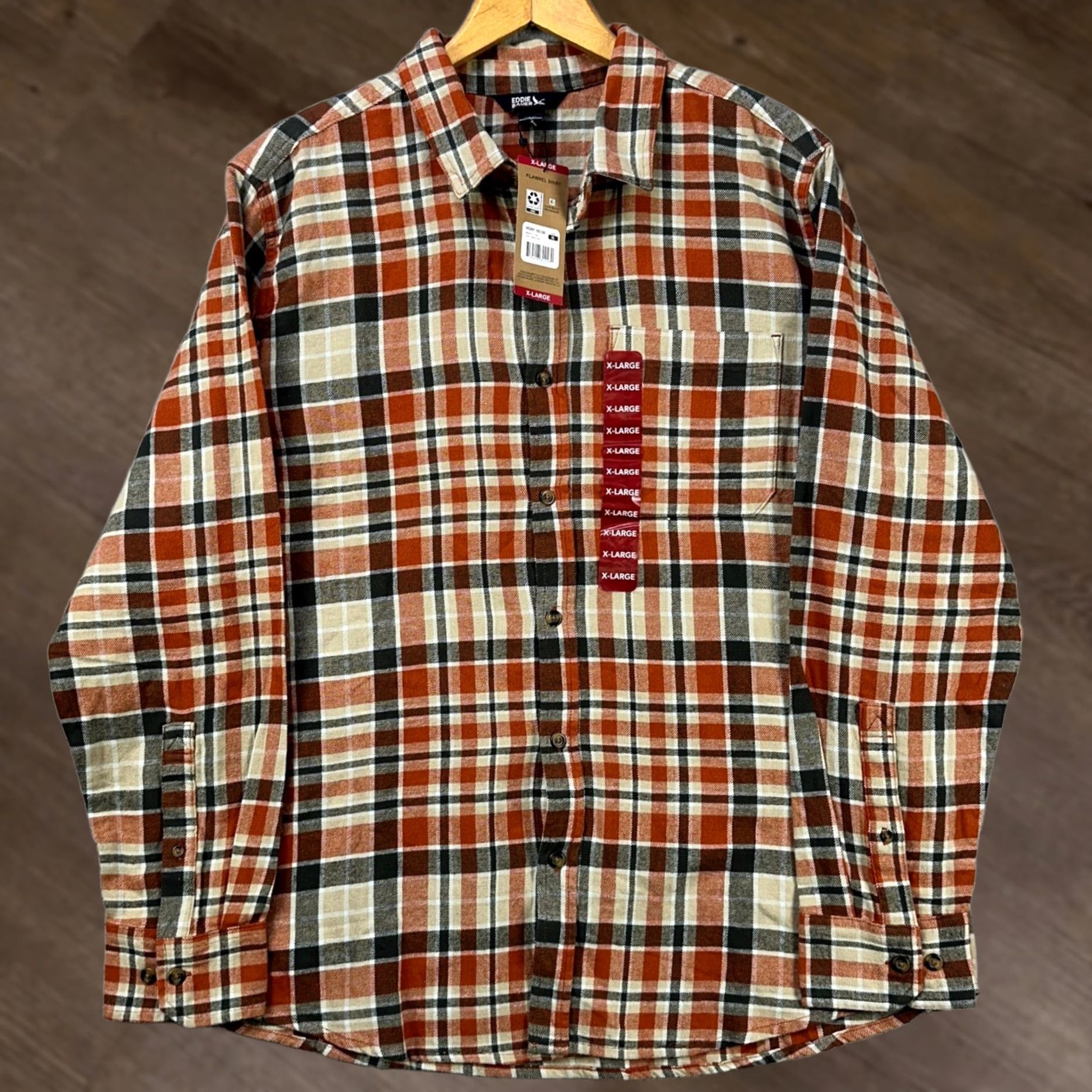 Eddie Bauer Eddie Bauer Flannel Shirt Mens XL Orange Gray Plaid Button Up Pocket Cotton NEW Size US XL / EU 56 / 4 - 1 Thumbnail
