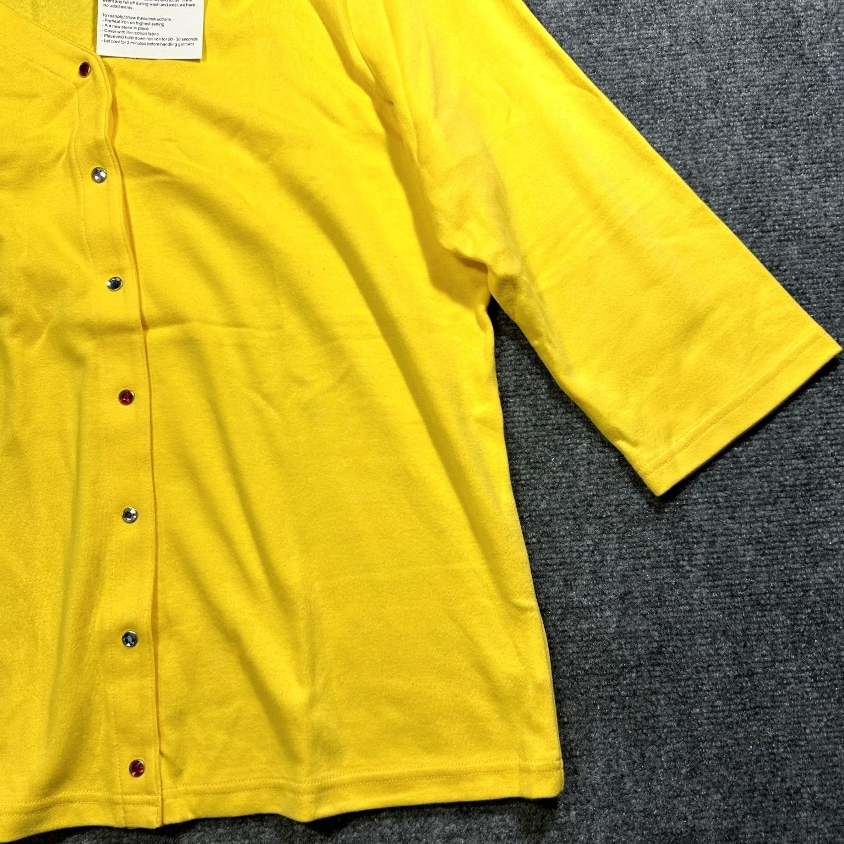 Quacker Factory Quacker Factory Cardigan Womens L Yellow Stretch Knit 3/4 Sleeve V-Neck Size L / US 10 / IT 46 - 6 Thumbnail