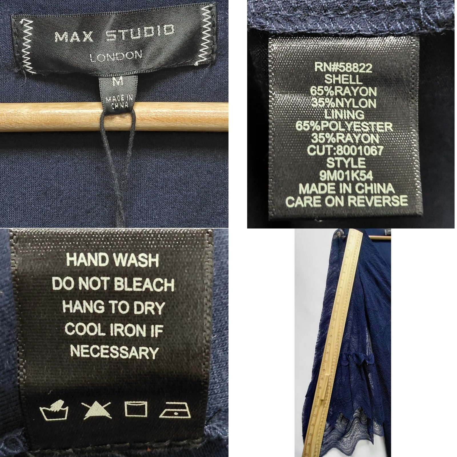 Vintage NWT Max Studio Navy Lace Ruffle Long Sleeve Dress | Size M | Women, A-Line, Party/Cocktail, V-Neck, Sheer Sleeves, Lined Body Size M / US 6-8 / IT 42-44 - 8 Thumbnail