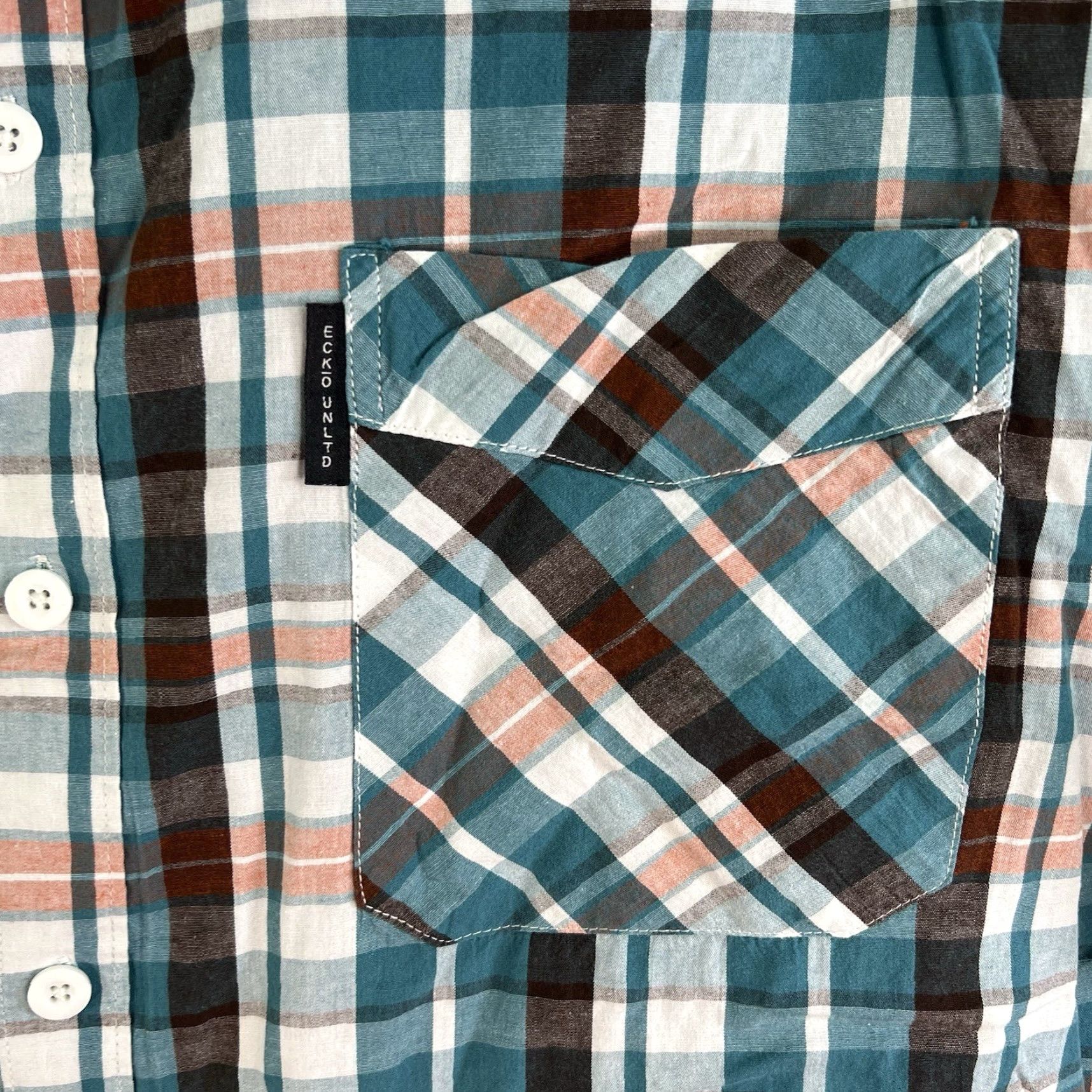 Ecko Unltd. ECKO Unltd. Plaid Button-Up Shirt Mens 6XB Teal Short Sleeve Big & Tall 64 in Chest Cotton Button-Up Casual Workwear 90s Colorful Size US XXL / EU 58 / 5 - 2 Thumbnail