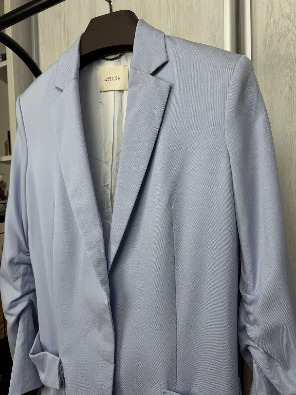 DOROTHEE SCHUMACHER Dorothee Schumacher Blue Stretch-Wool Hidden-Button Blazer Size XS / US 0-2 / IT 36-38 - 9 Thumbnail
