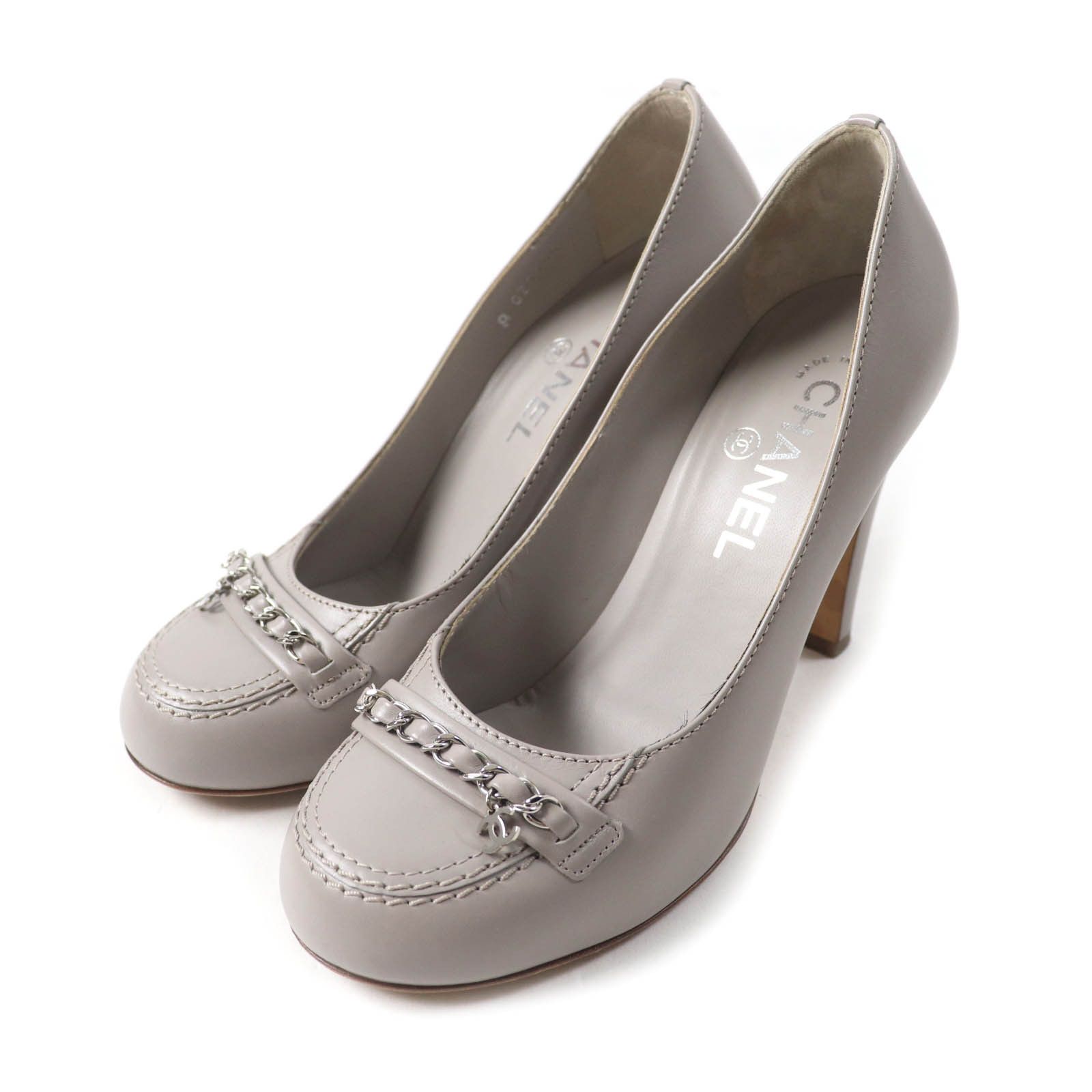 Chanel Chanel Coco Markchain Leather Pumps Leather Shoes G31145 in Grey, Women's