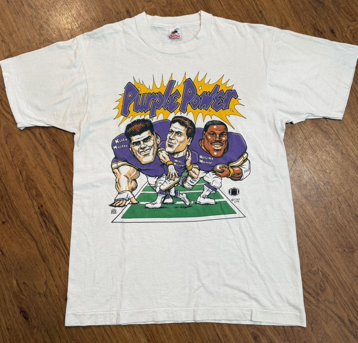 Fruit Of The Loom Vintage 1990 Minnesota Vikings Football Shirt Caricature Size US L / EU 52-54 / 3 - 2 Thumbnail