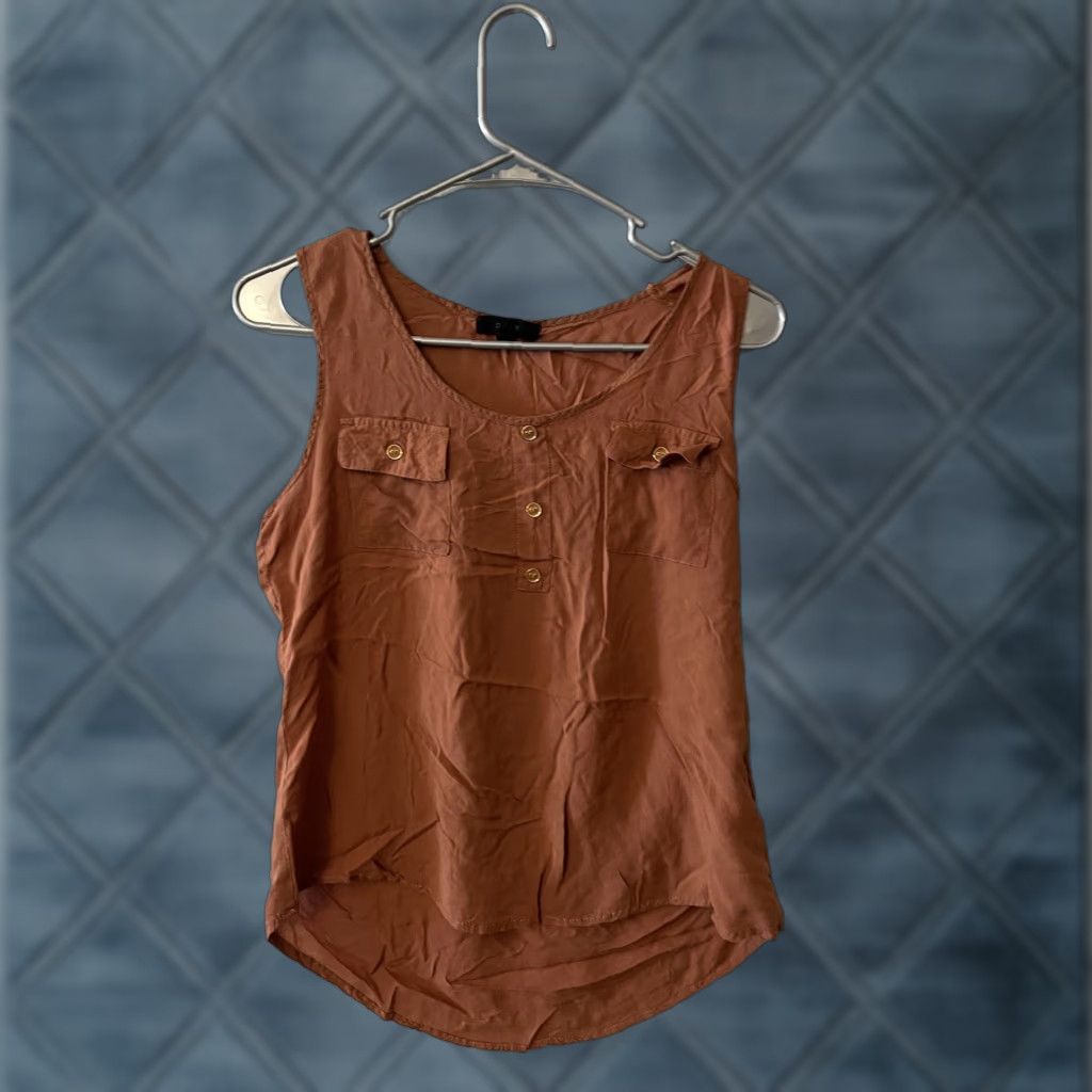 Vintage MINE Sleeveless Rayon Boho Top Brown Round Neck Casual Resort Large Size L / US 10 / IT 46 - 1 Thumbnail